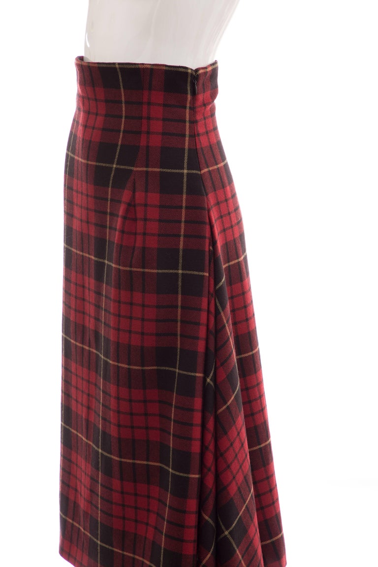 Alexander McQueen Red Wool Tartan Plaid High Waisted Skirt, Fall 2006