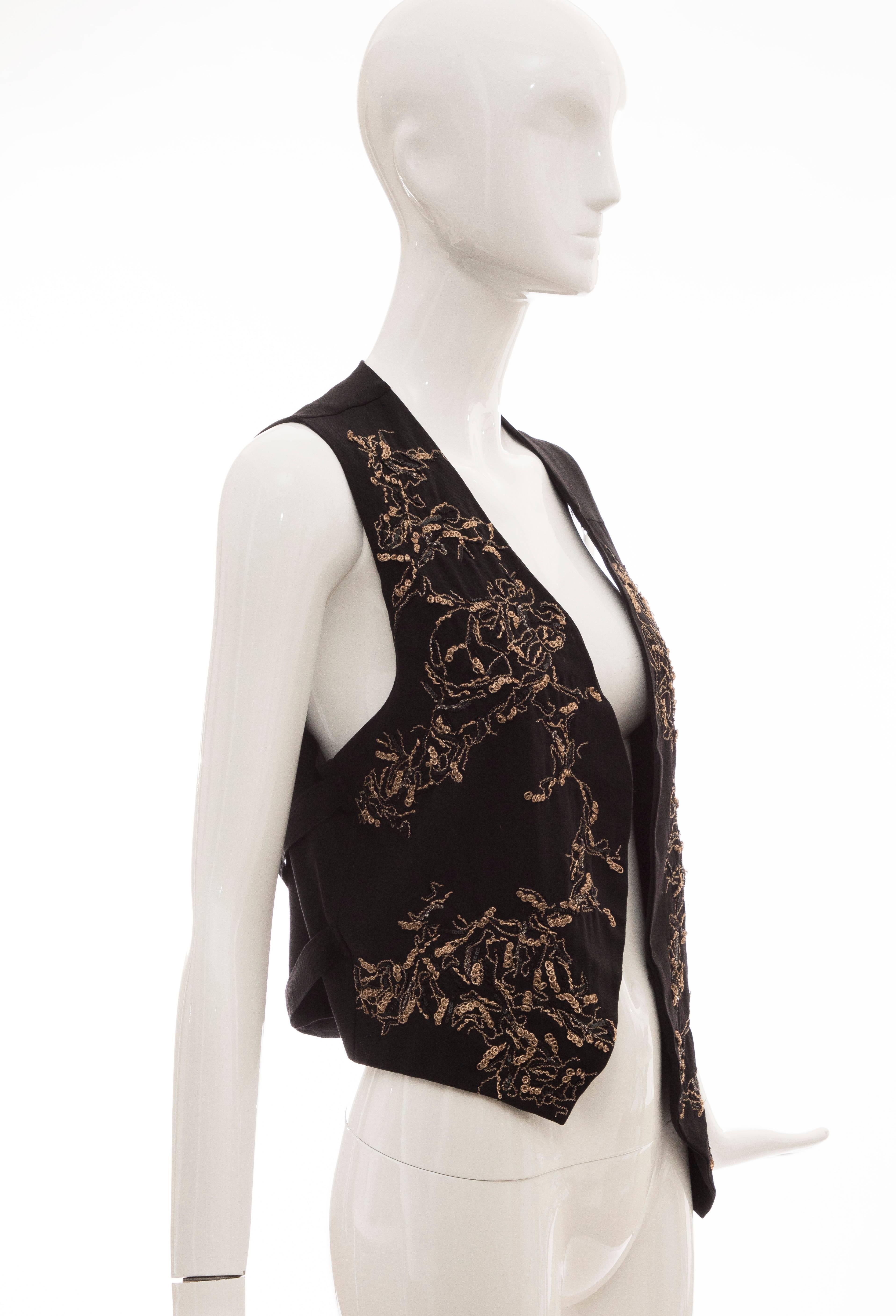 Ann Demeulemeester Black Embroidered Assymetrical Vest In Excellent Condition For Sale In Cincinnati, OH