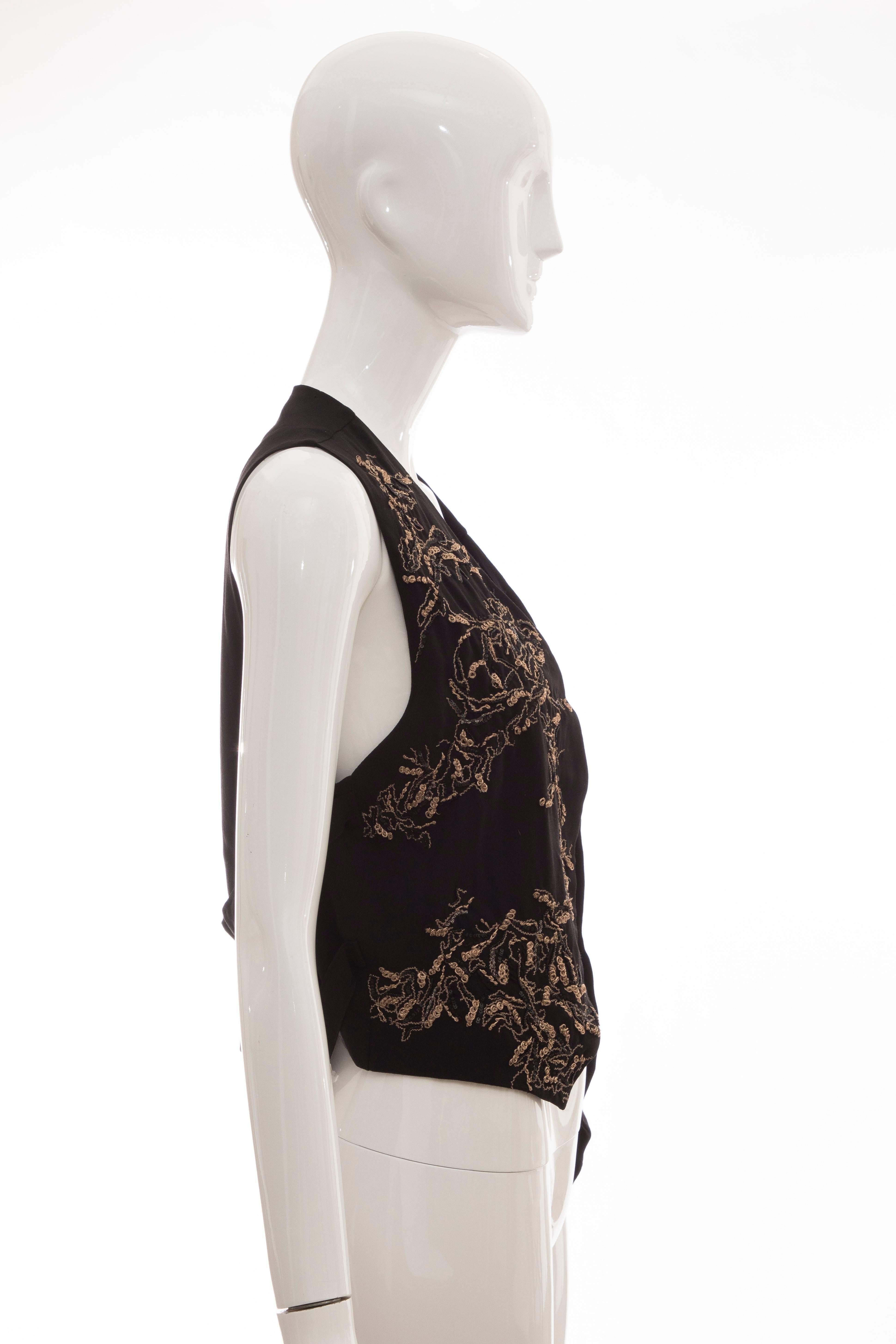 Women's Ann Demeulemeester Black Embroidered Assymetrical Vest For Sale