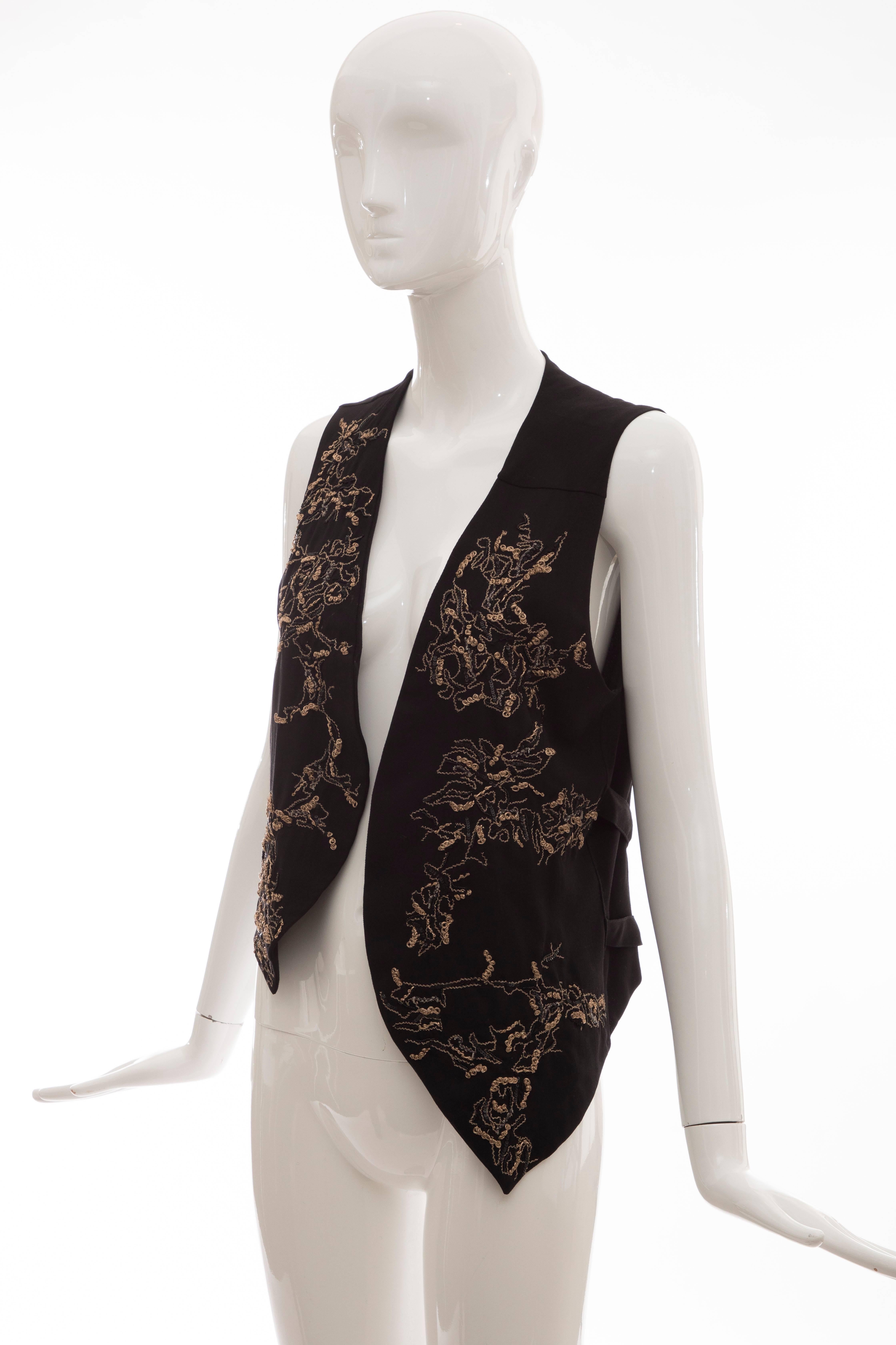 Ann Demeulemeester Black Embroidered Assymetrical Vest For Sale 1