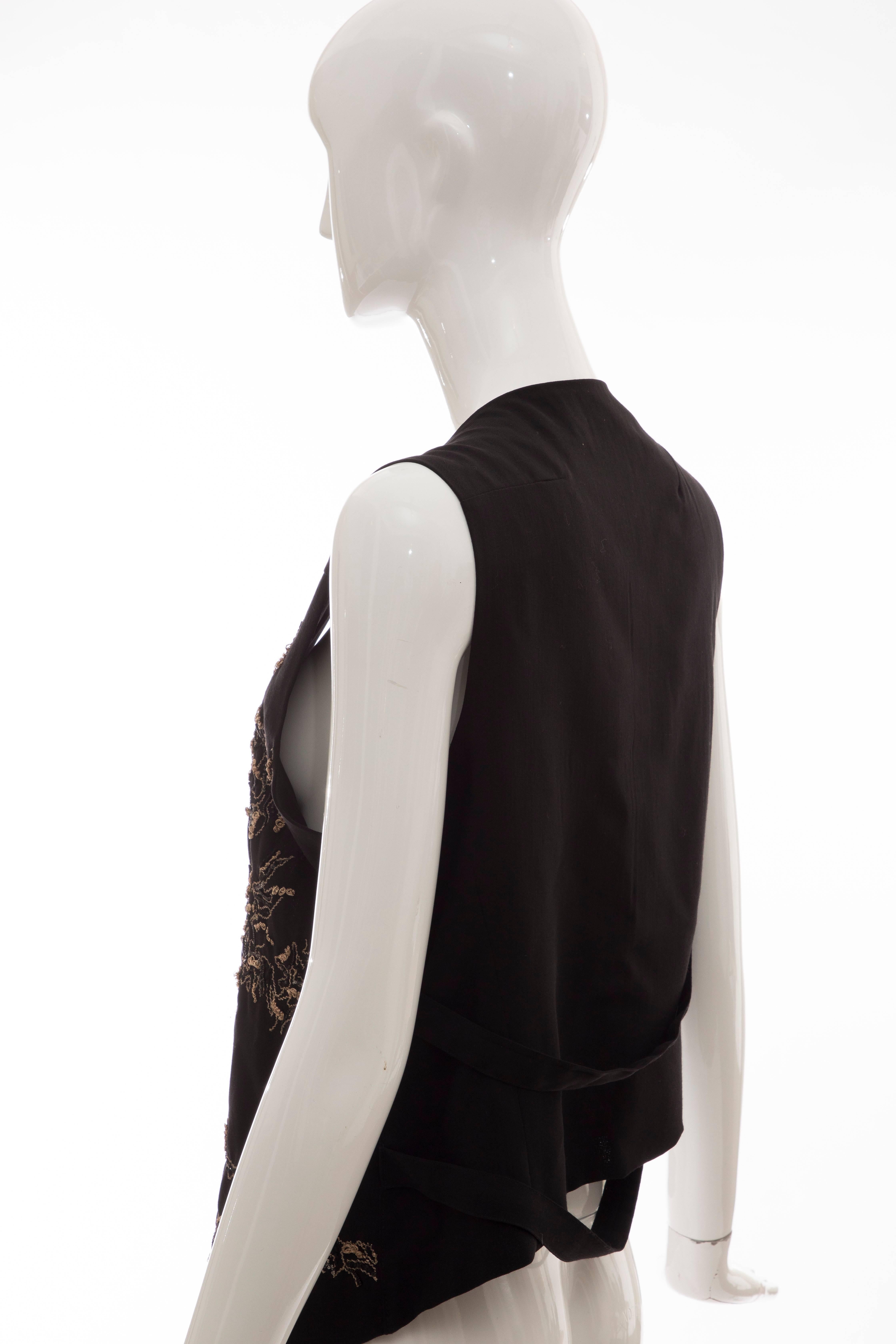 Ann Demeulemeester Black Embroidered Assymetrical Vest For Sale 2