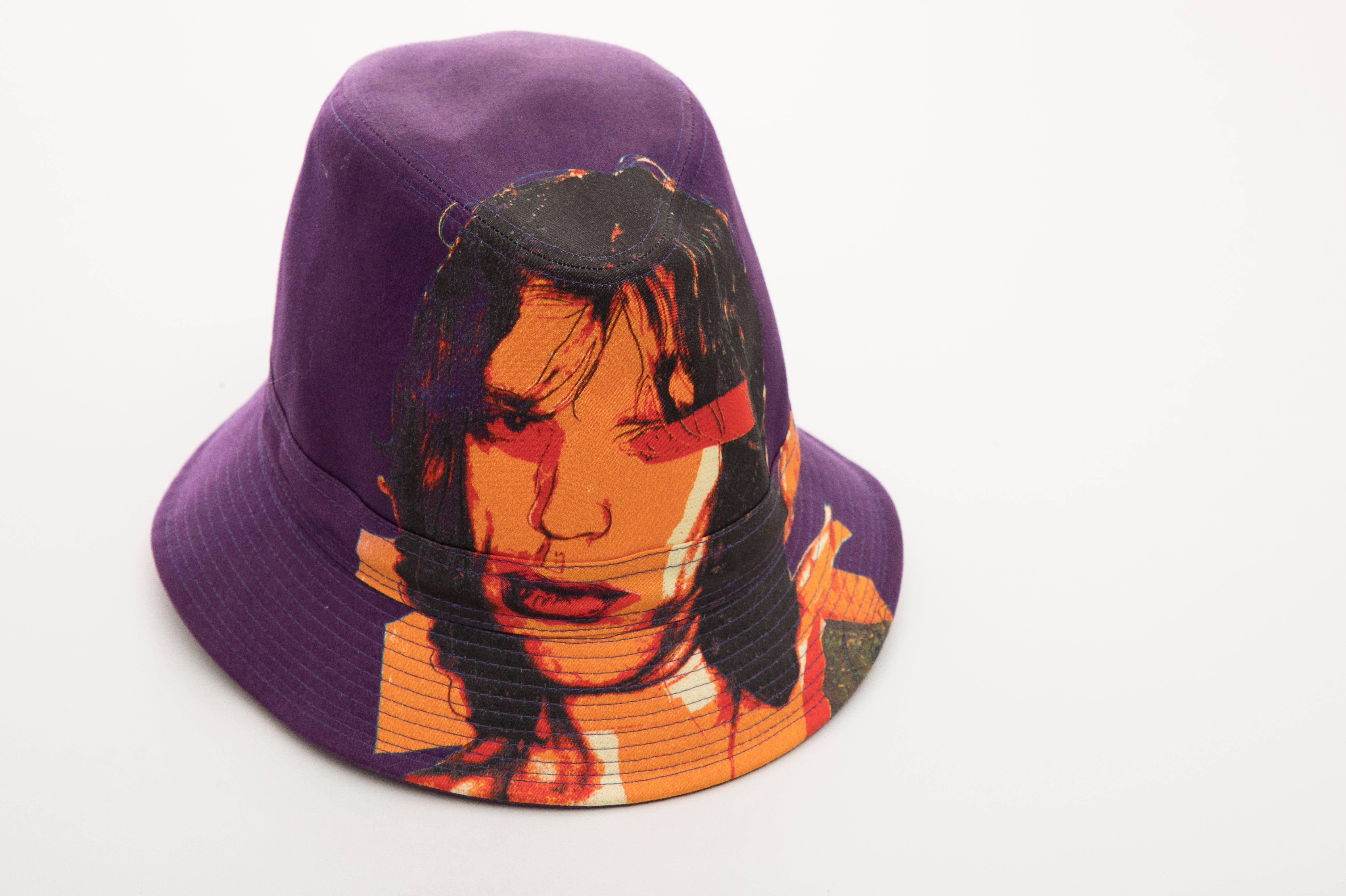 Brown Philip Treacy Purple Woven Printed Cotton Mick Jagger Bucket Hat, Circa 2006