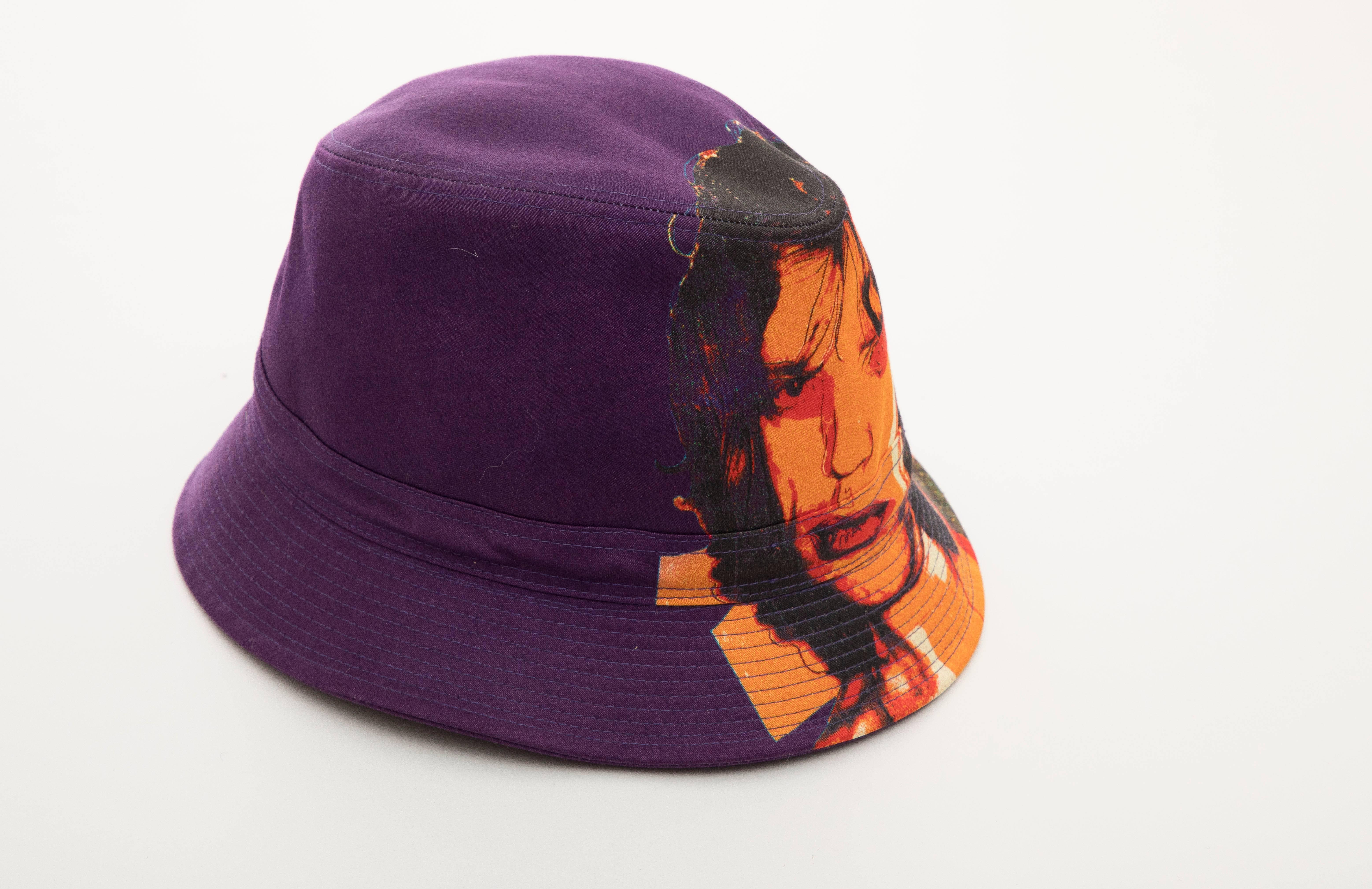 Philip Treacy Purple Woven Printed Cotton Mick Jagger Bucket Hat, Circa 2006 In Excellent Condition In Cincinnati, OH