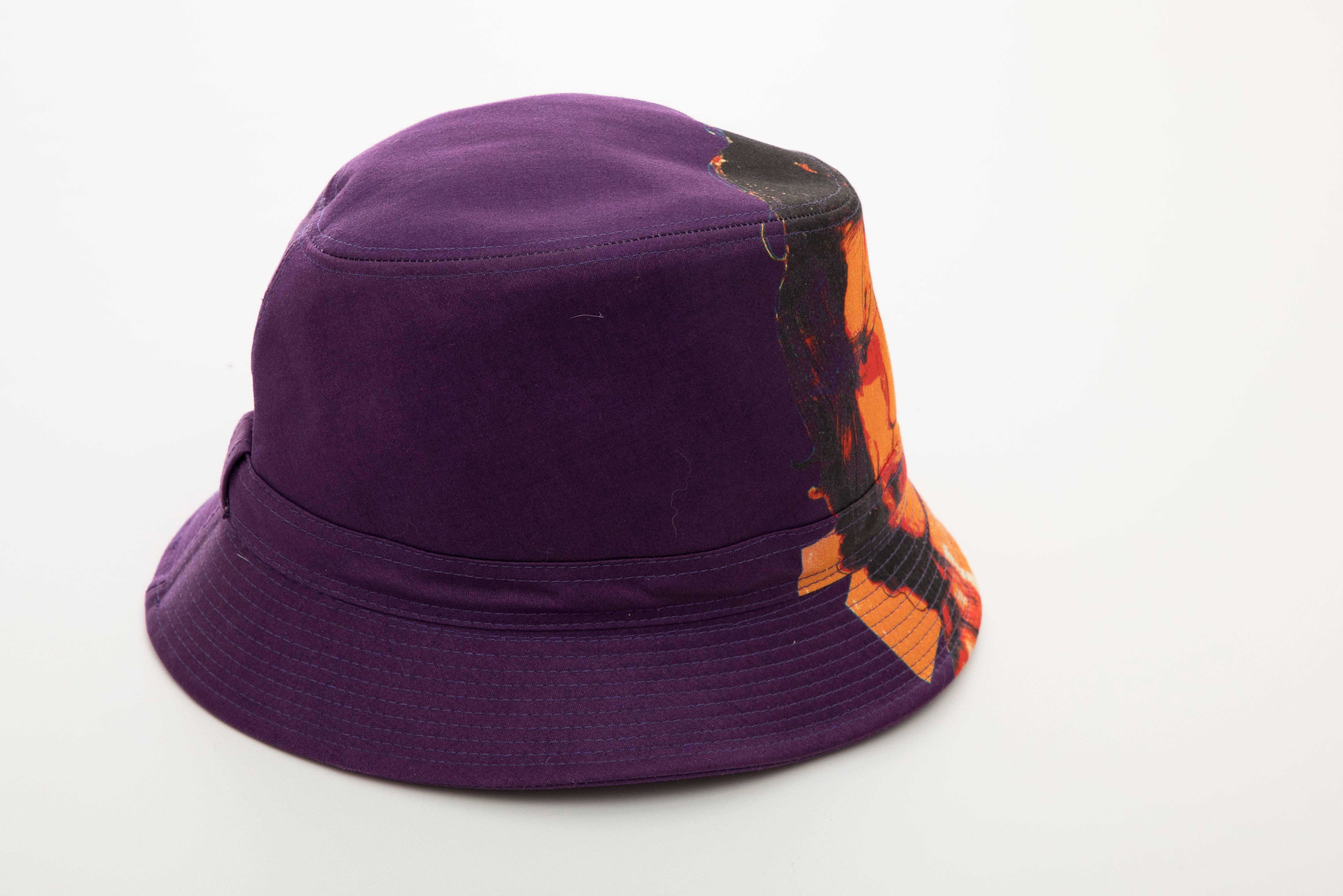 Women's or Men's Philip Treacy Purple Woven Printed Cotton Mick Jagger Bucket Hat, Circa 2006