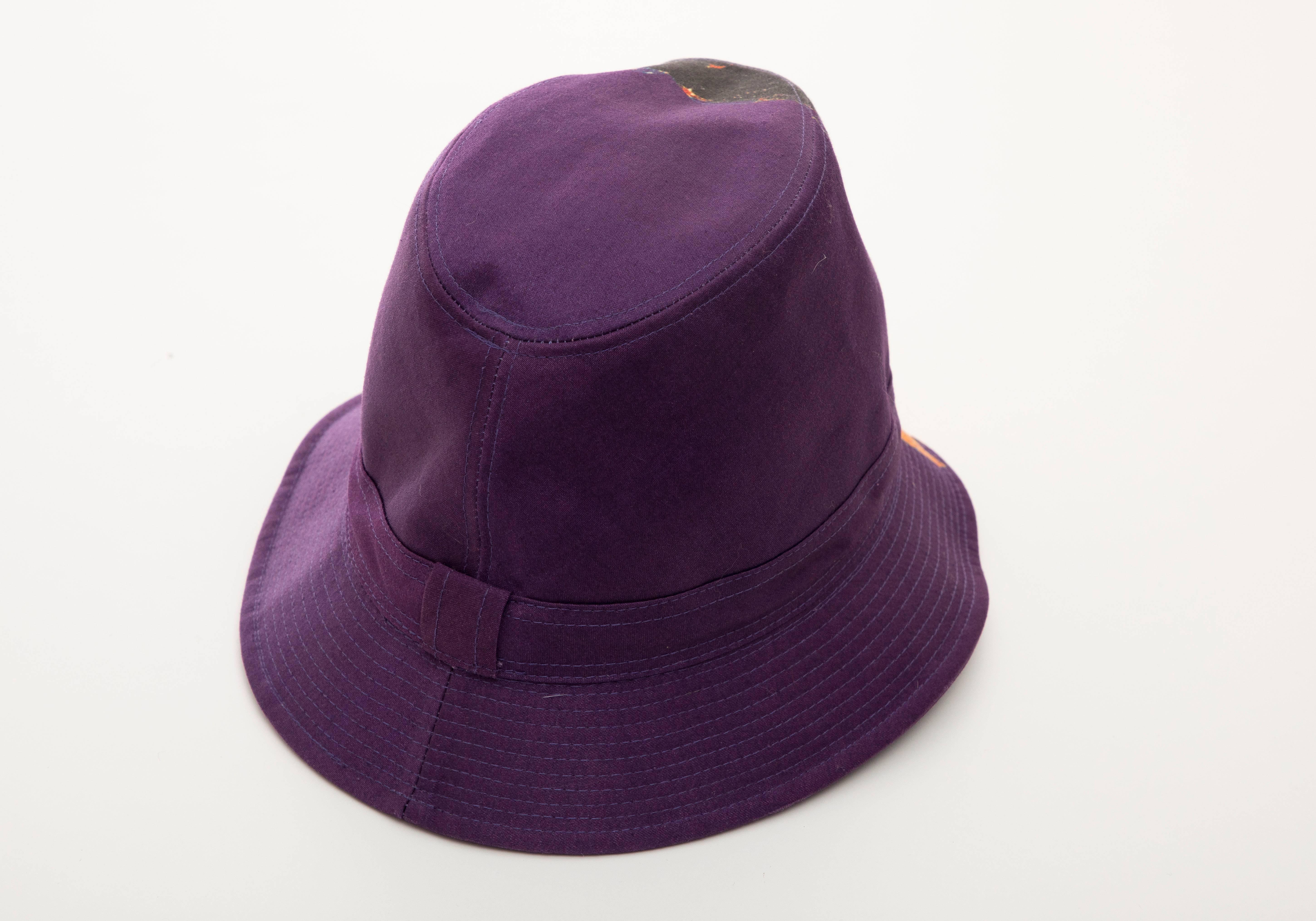 Philip Treacy Purple Woven Printed Cotton Mick Jagger Bucket Hat, Circa 2006 1
