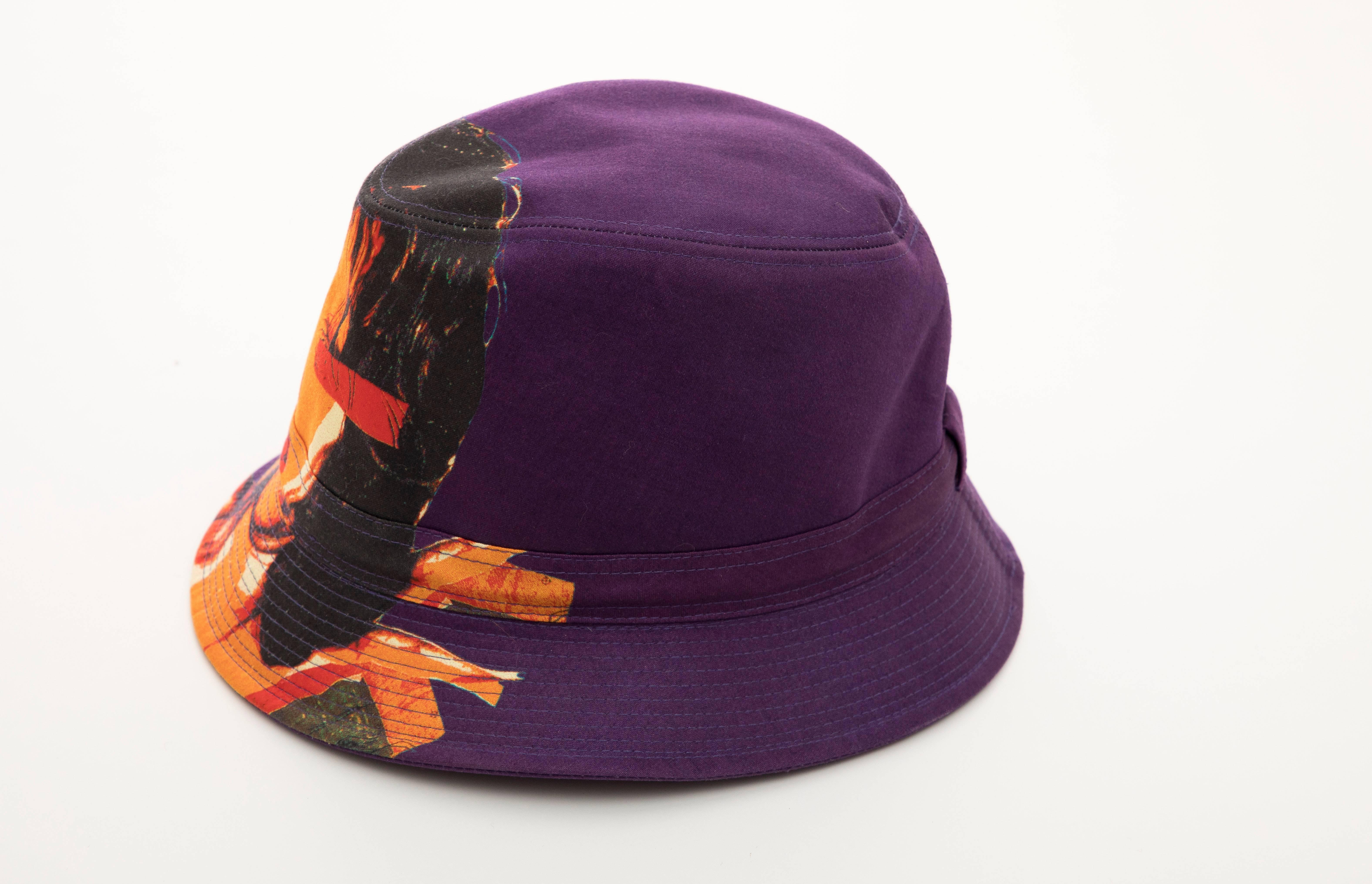 Philip Treacy Purple Woven Printed Cotton Mick Jagger Bucket Hat, Circa 2006 2