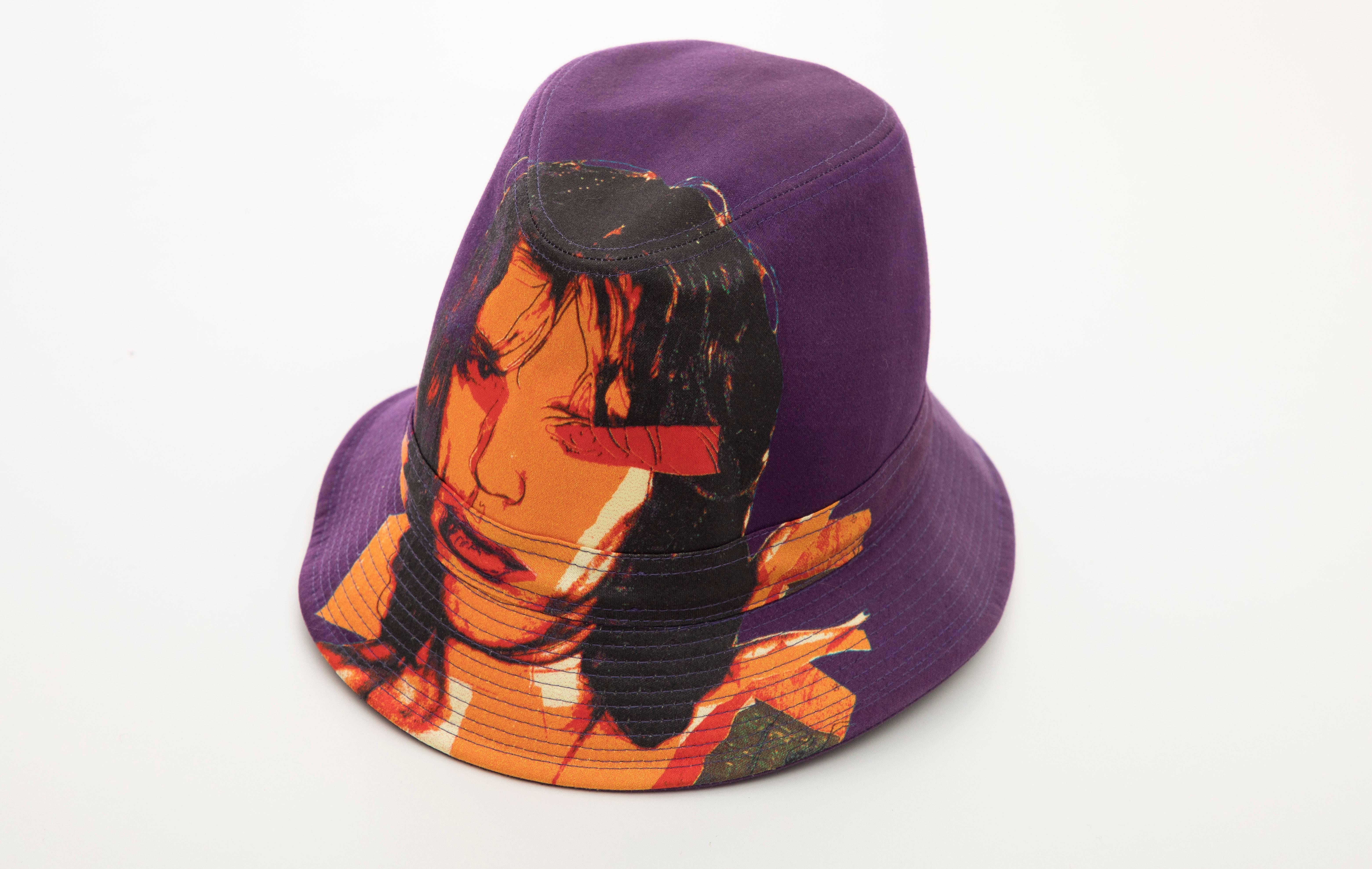 Philip Treacy Purple Woven Printed Cotton Mick Jagger Bucket Hat, Circa 2006 3