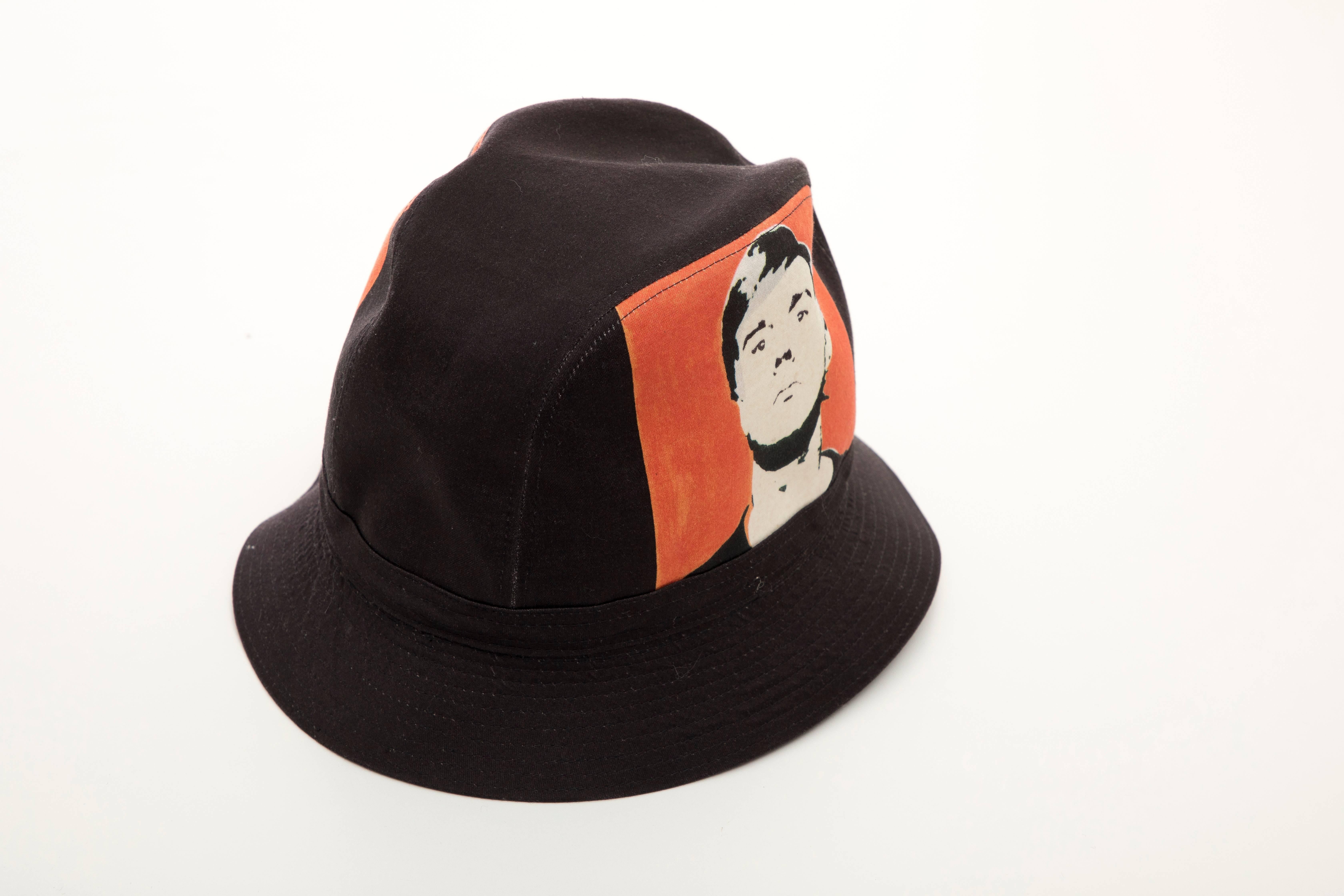 Philip Treacy Black Woven Printed Cotton Andy Warhol Bucket Hat, Circa 2006 In Excellent Condition In Cincinnati, OH