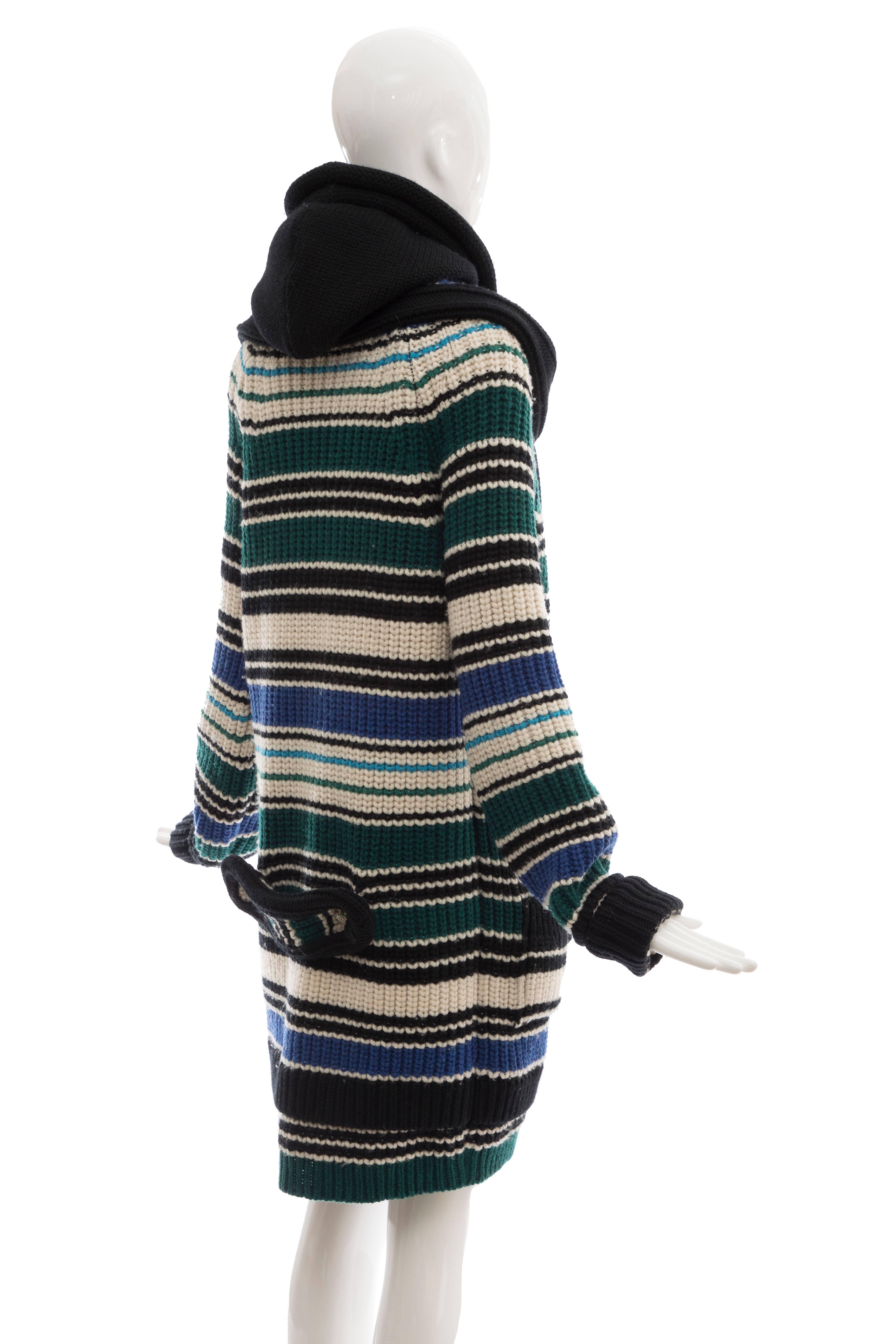 Black Nicolas Ghesquière For Balenciaga Striped Wool Knit Hooded Cardigan, Fall 2007