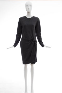 Donna Karan Charcoal Grey Alpaca Wool Crepe Jersey Wrap Dress,  Circa 1980's