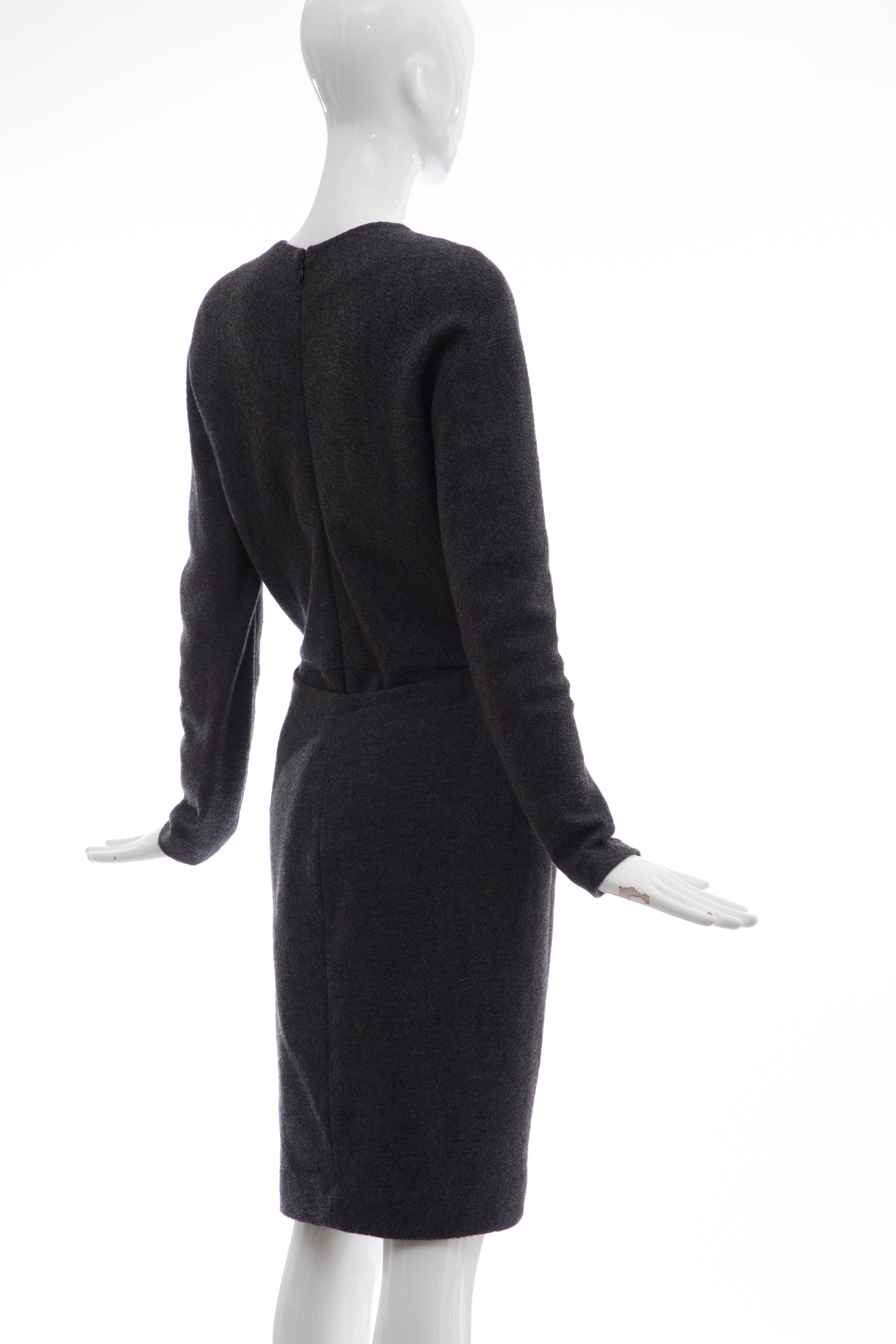 Black Donna Karan Charcoal Grey Alpaca Wool Crepe Jersey Wrap Dress,  Circa 1980's For Sale