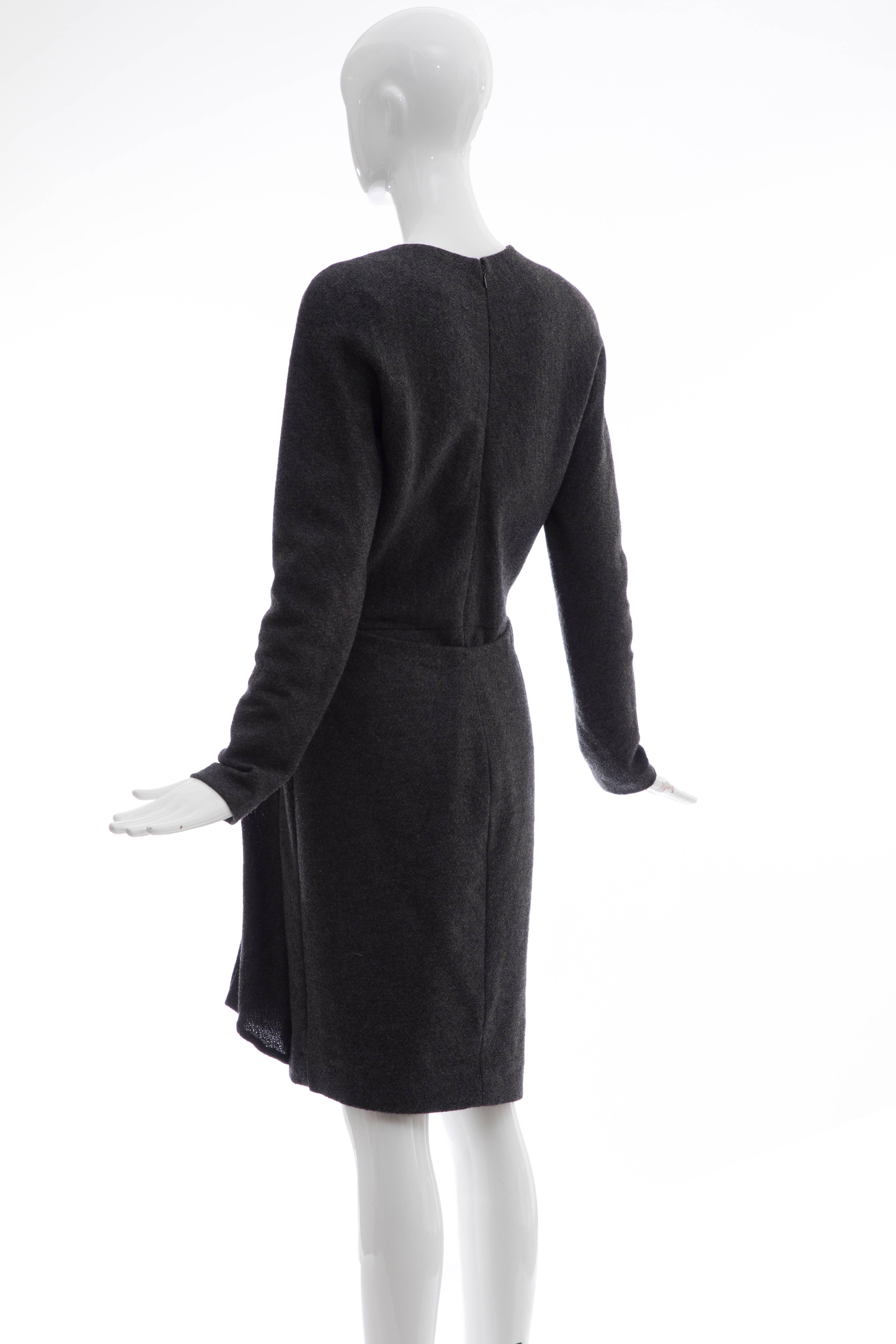 Donna Karan Charcoal Grey Alpaca Wool Crepe Jersey Wrap Dress,  Circa 1980's In Excellent Condition For Sale In Cincinnati, OH