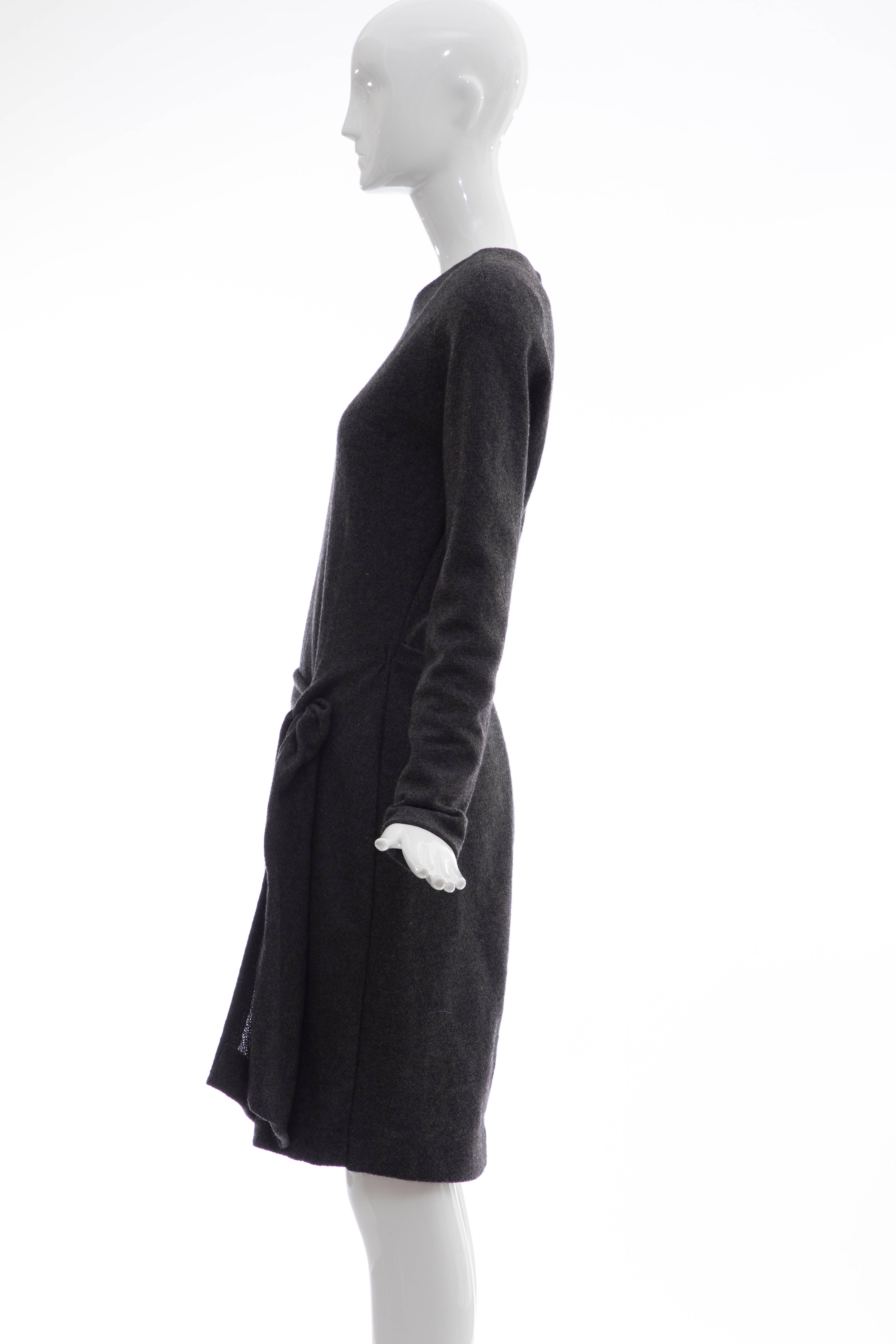 Women's Donna Karan Charcoal Grey Alpaca Wool Crepe Jersey Wrap Dress,  Circa 1980's For Sale