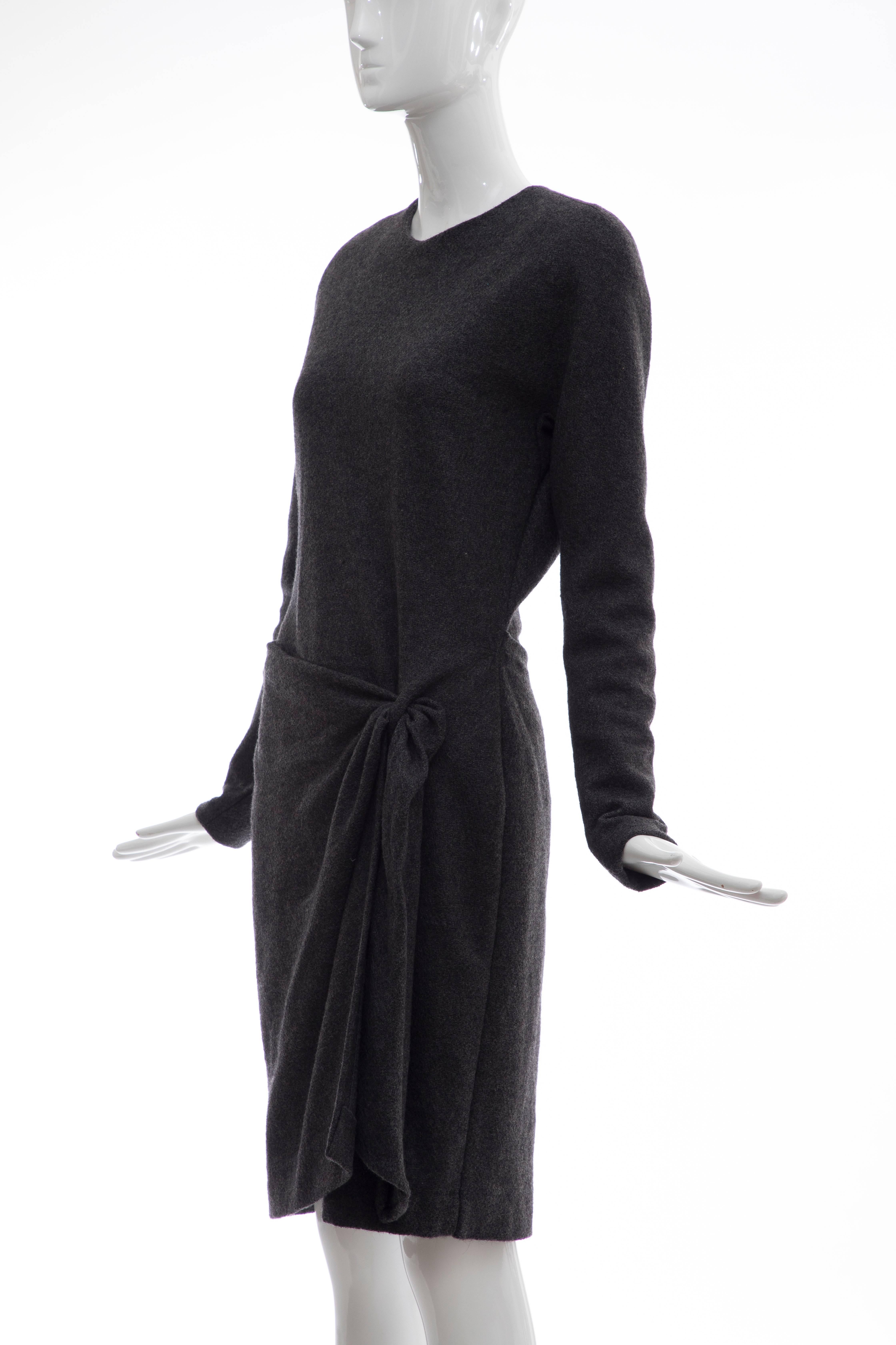 Donna Karan Charcoal Grey Alpaca Wool Crepe Jersey Wrap Dress,  Circa 1980's For Sale 1