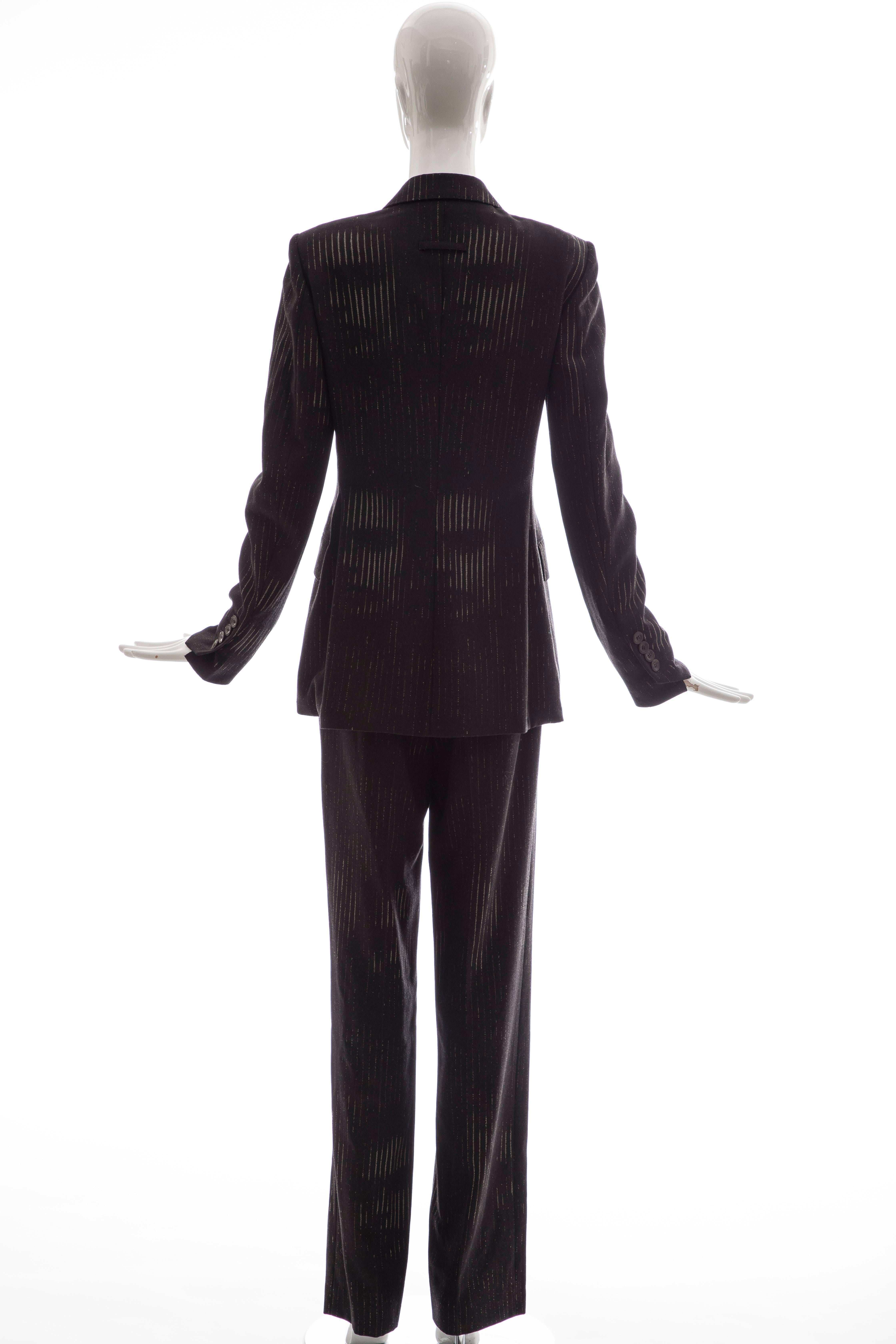 Black Jean Paul Gaultier 3D Printed Faces Wool Grey Pinstripe Pantsuit, Circa 1990's