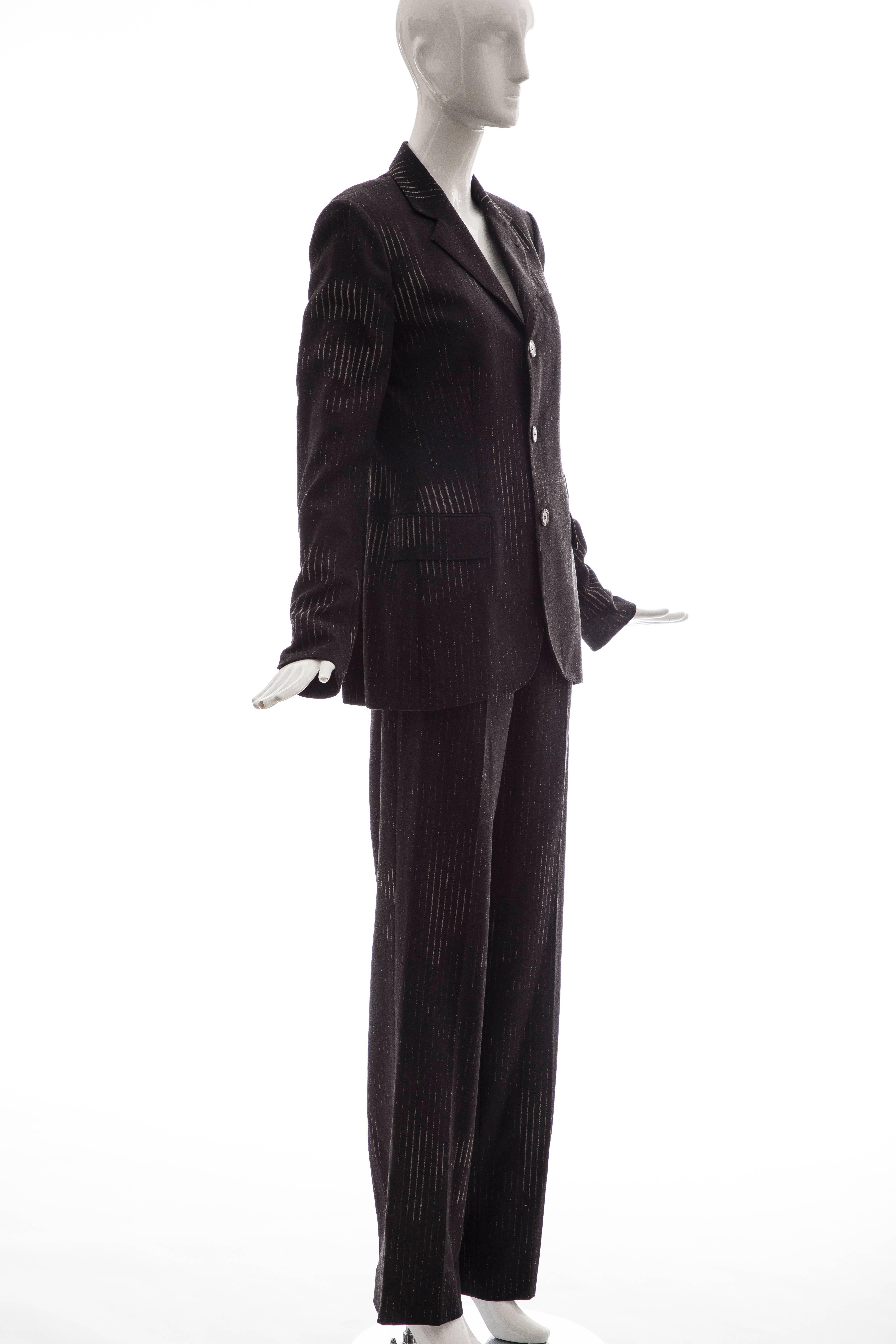 Jean Paul Gaultier 3D Printed Faces Wool Grey Pinstripe Pantsuit, Circa 1990's In Excellent Condition In Cincinnati, OH