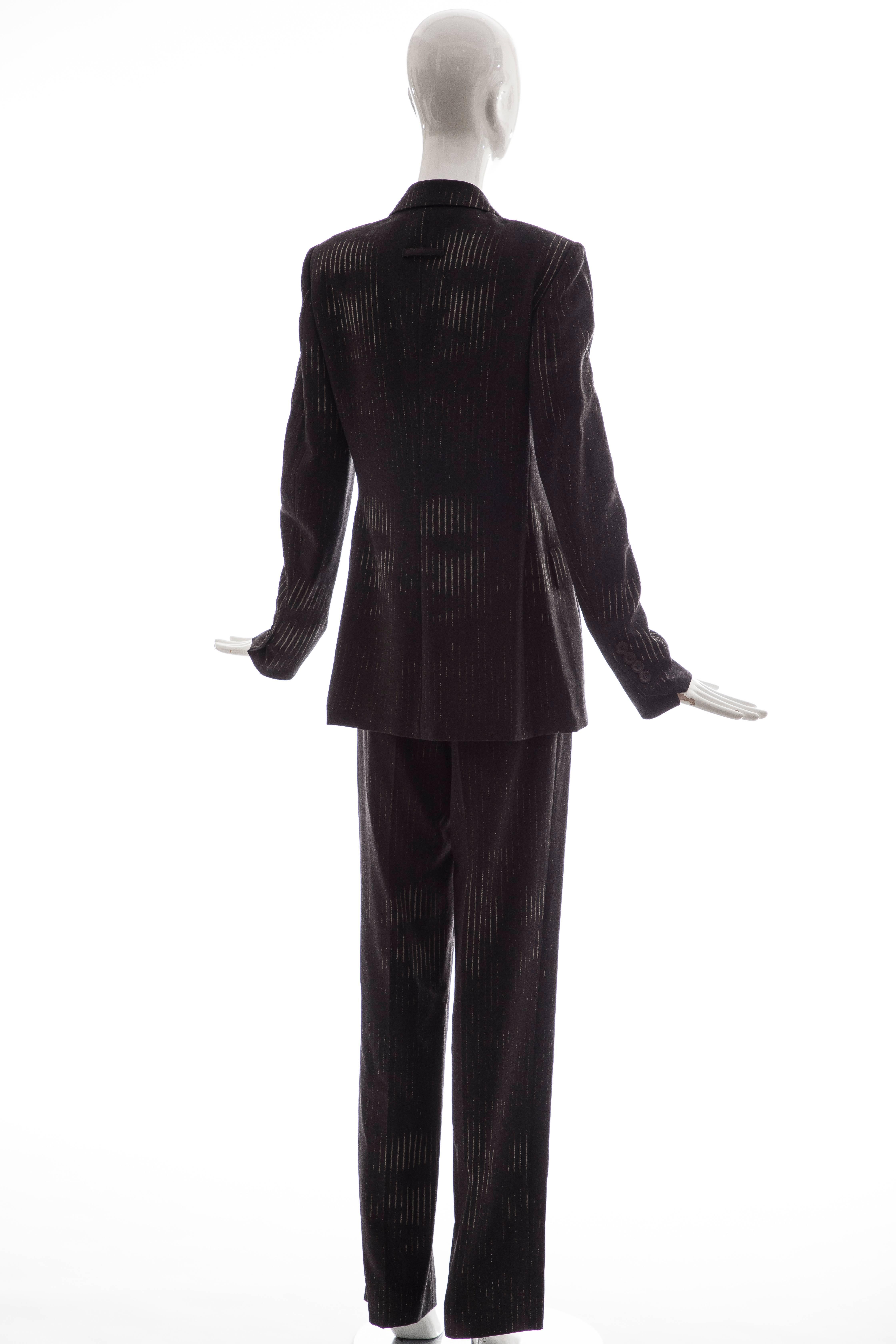 Jean Paul Gaultier 3D Printed Faces Wool Grey Pinstripe Pantsuit, Circa 1990's 1