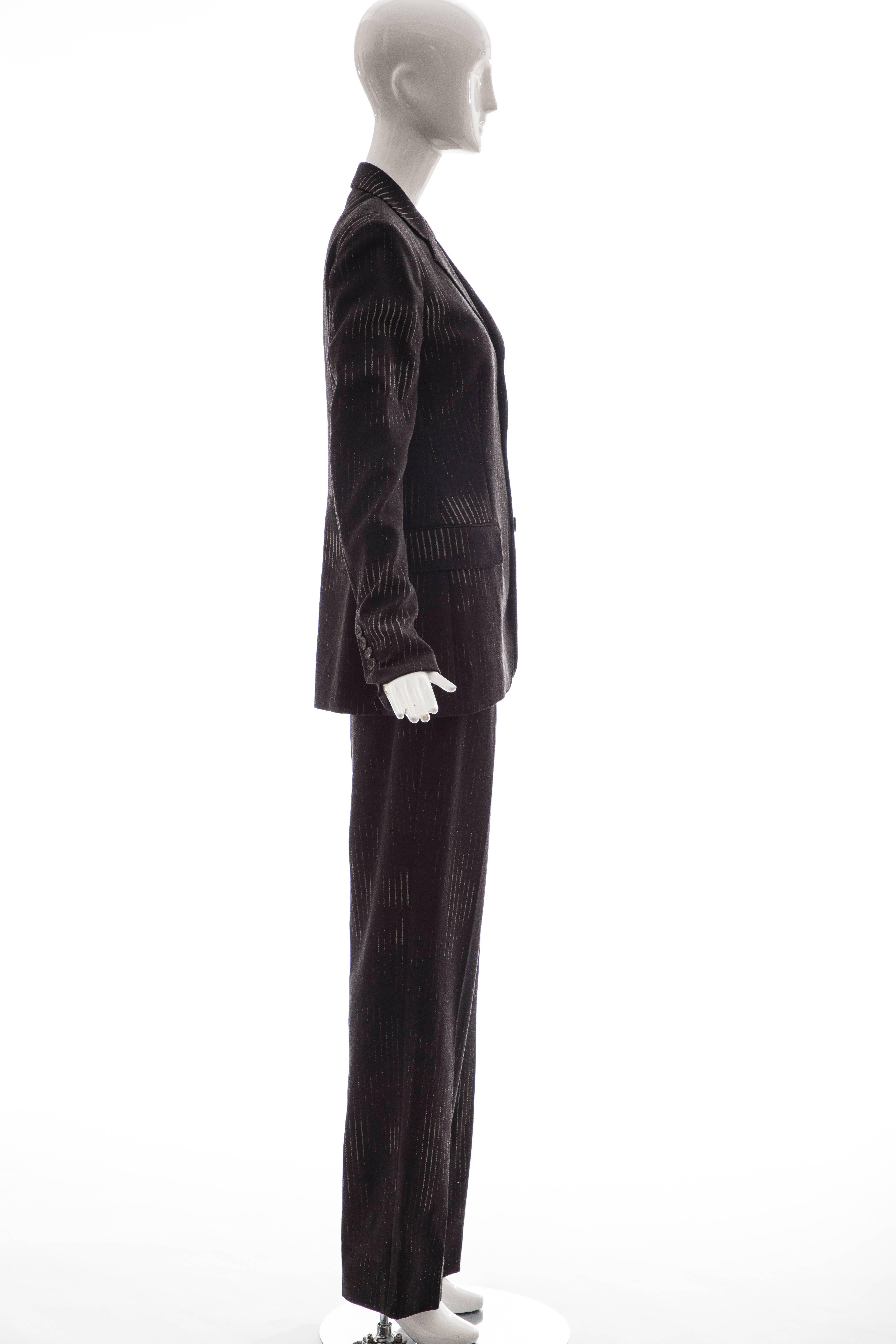 Jean Paul Gaultier 3D Printed Faces Wool Grey Pinstripe Pantsuit, Circa 1990's 2