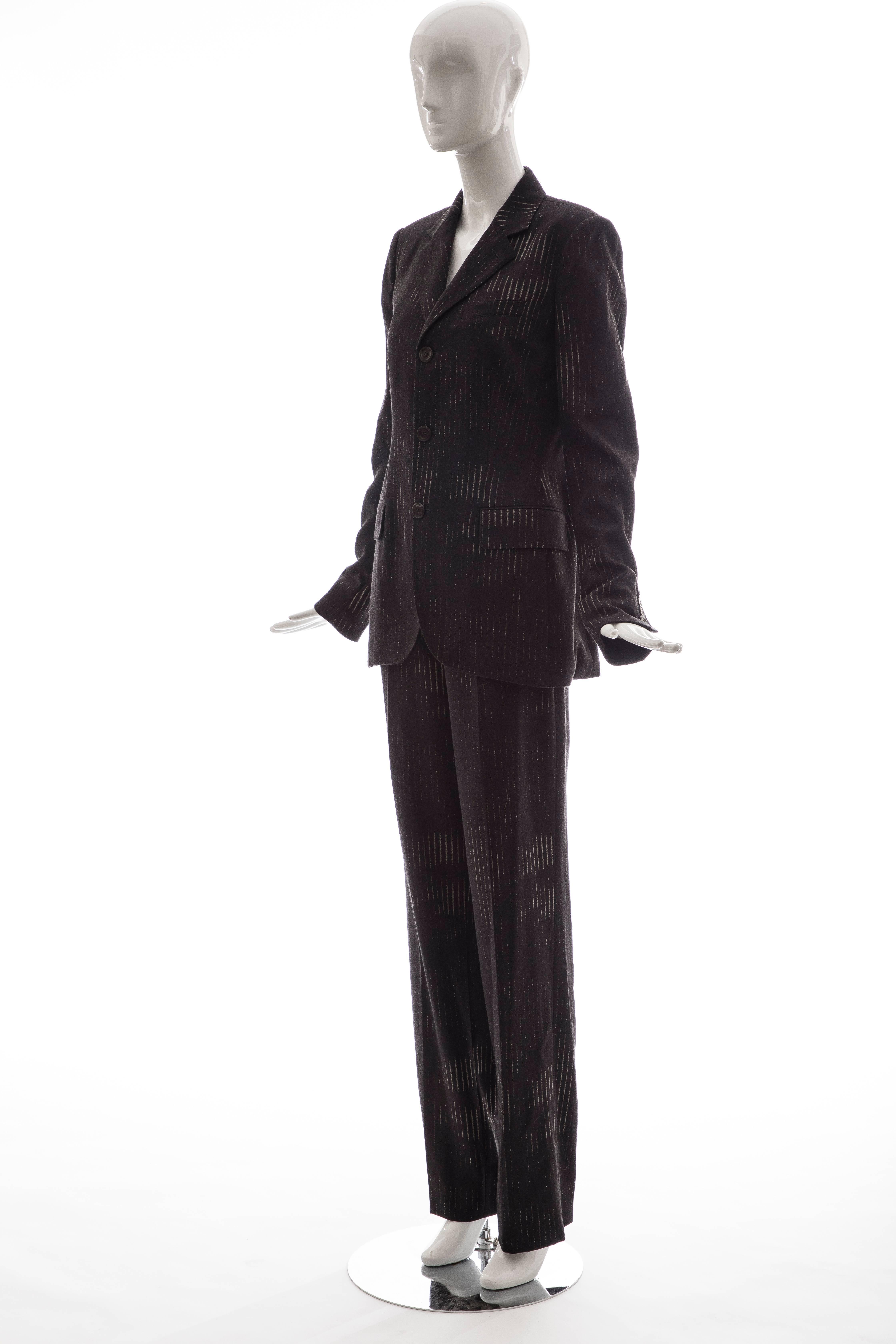 Jean Paul Gaultier 3D Printed Faces Wool Grey Pinstripe Pantsuit, Circa 1990's 3