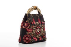 Natori Black Silk Satin Embroidered Evening Bag