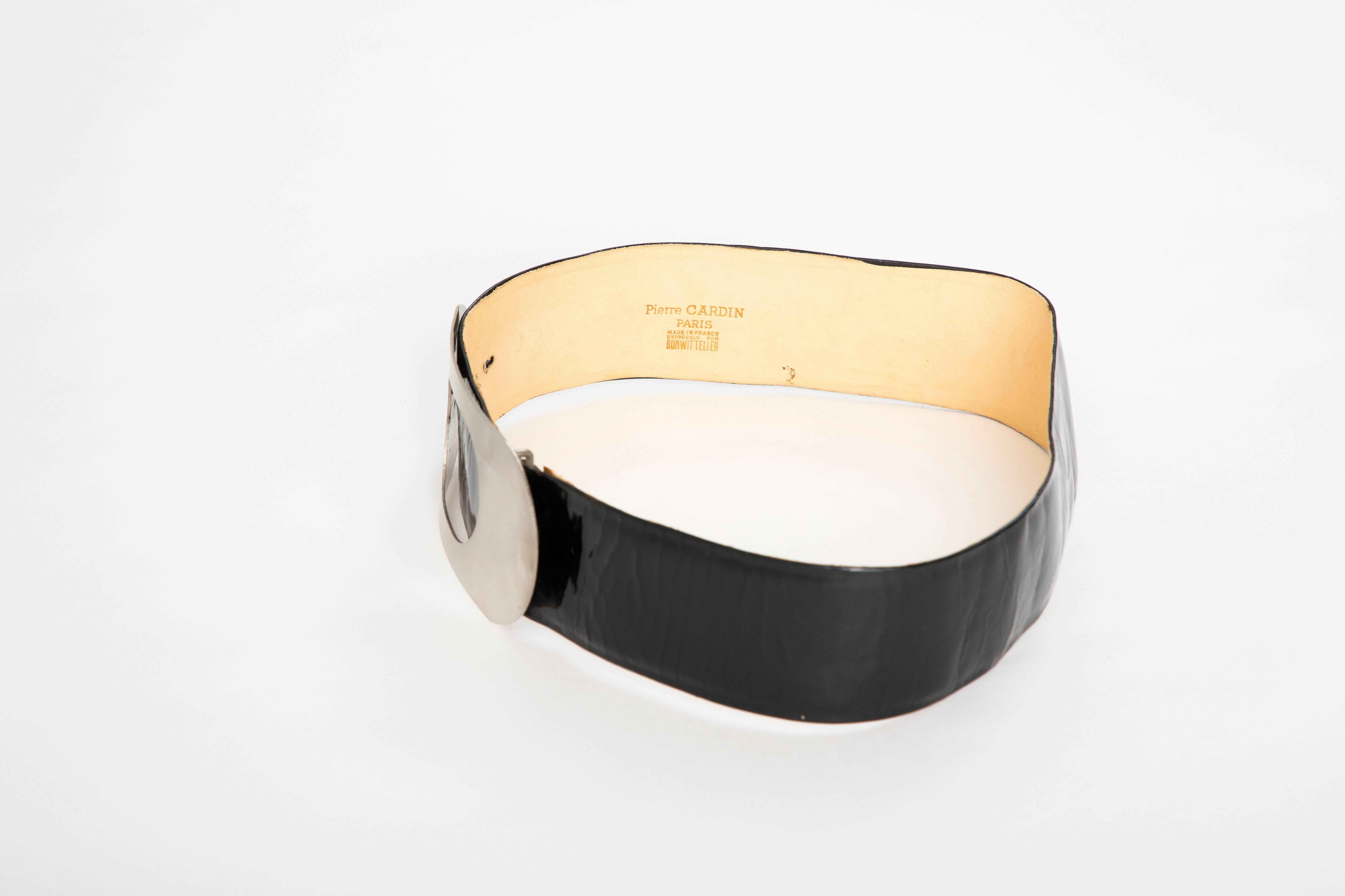 Orange Pierre Cardin Black Patent Leather Belt, Circa 1960's