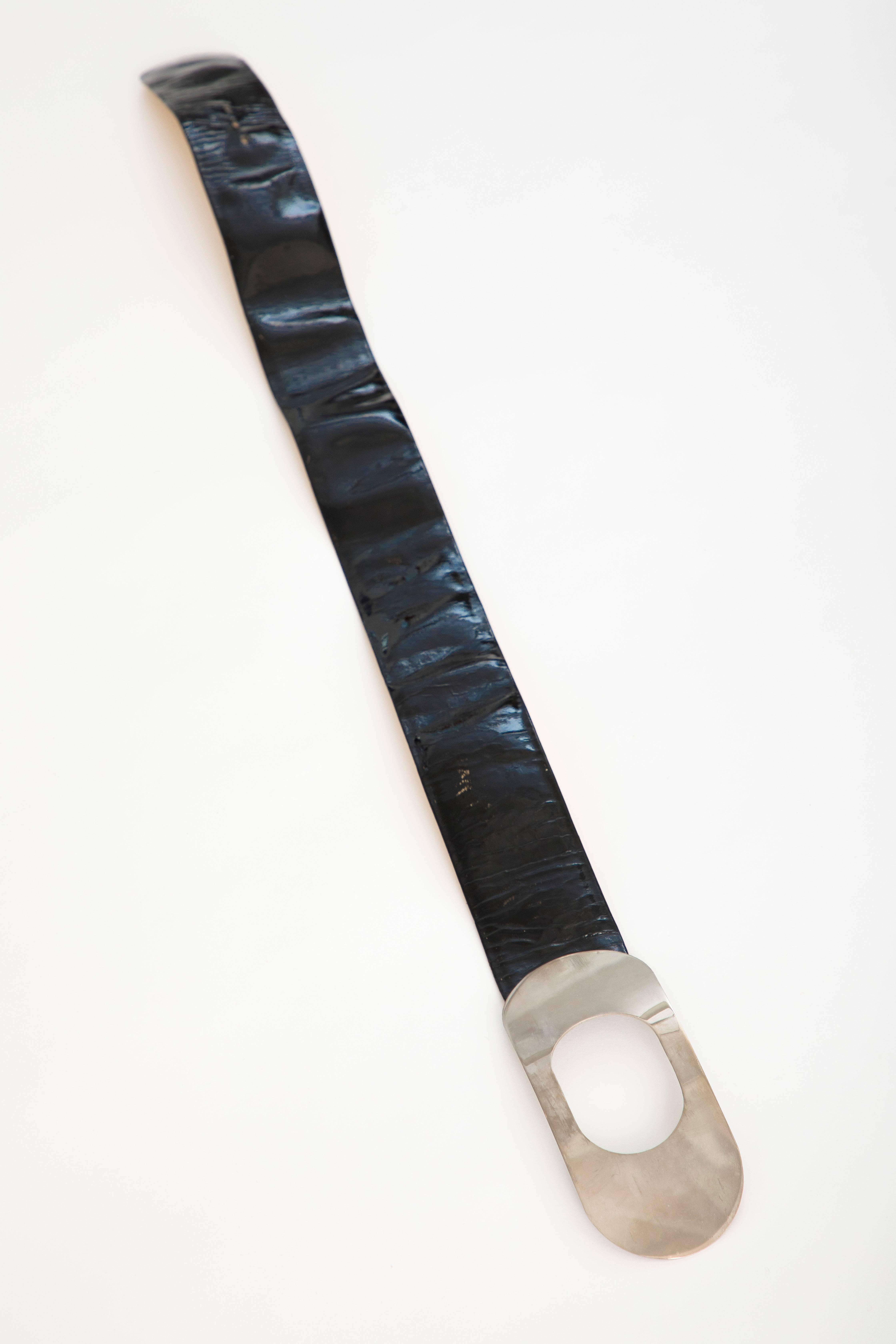 Women's Pierre Cardin Black Patent Leather Belt, Circa 1960's