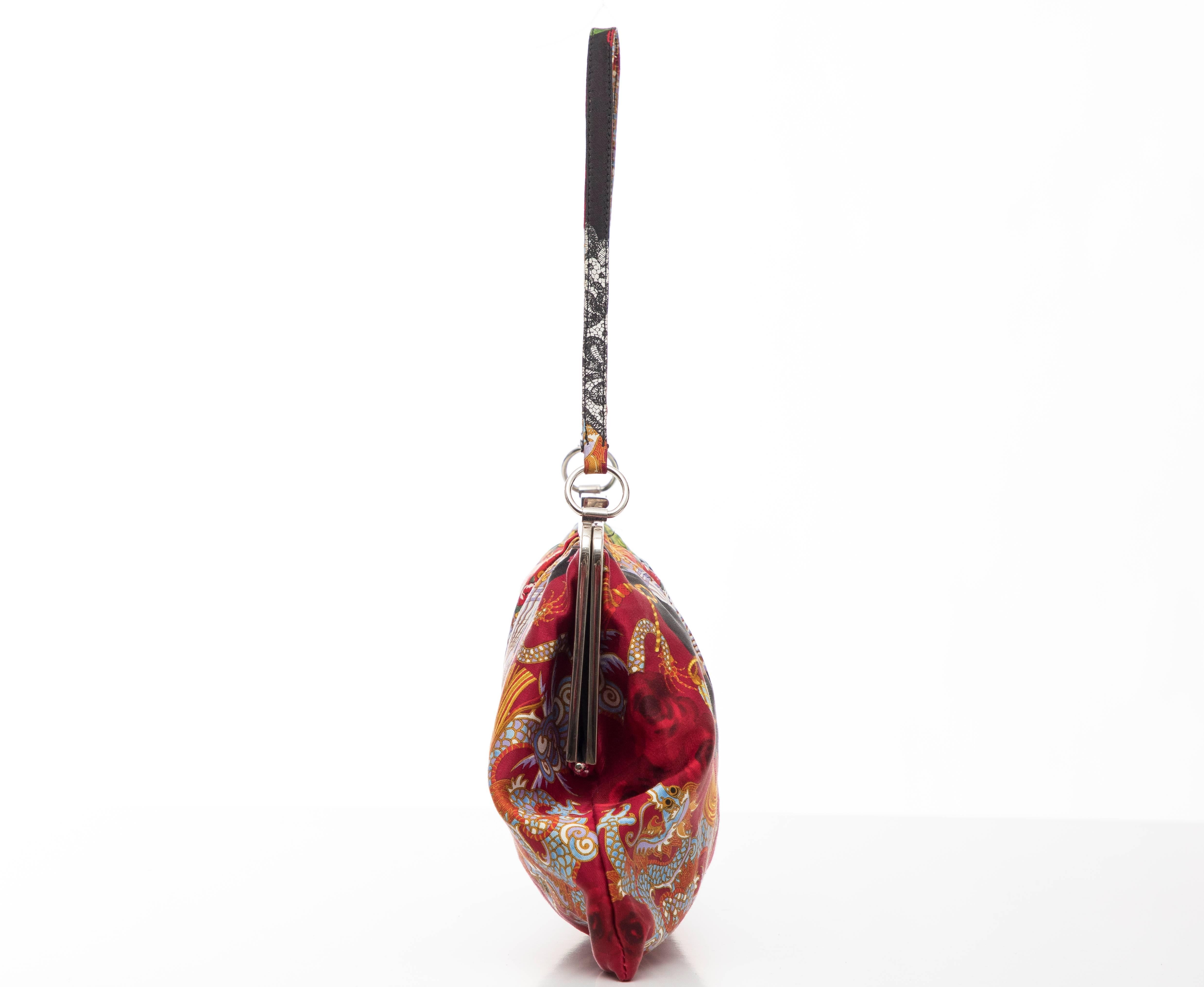 Brown Dolce & Gabbana Printed Fan And Dragon Silk Evening Bag, Circa 1999
