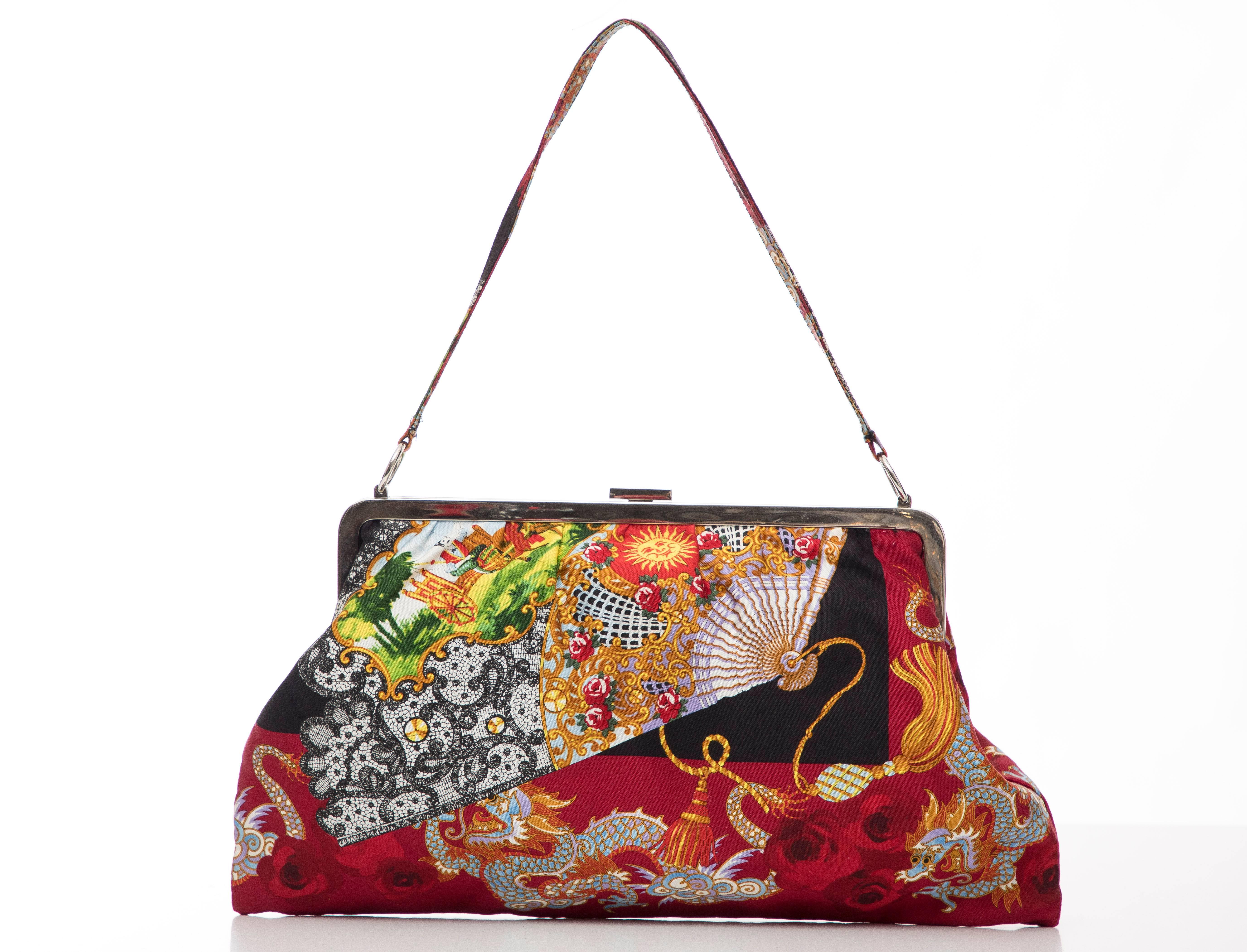 Women's Dolce & Gabbana Printed Fan And Dragon Silk Evening Bag, Circa 1999