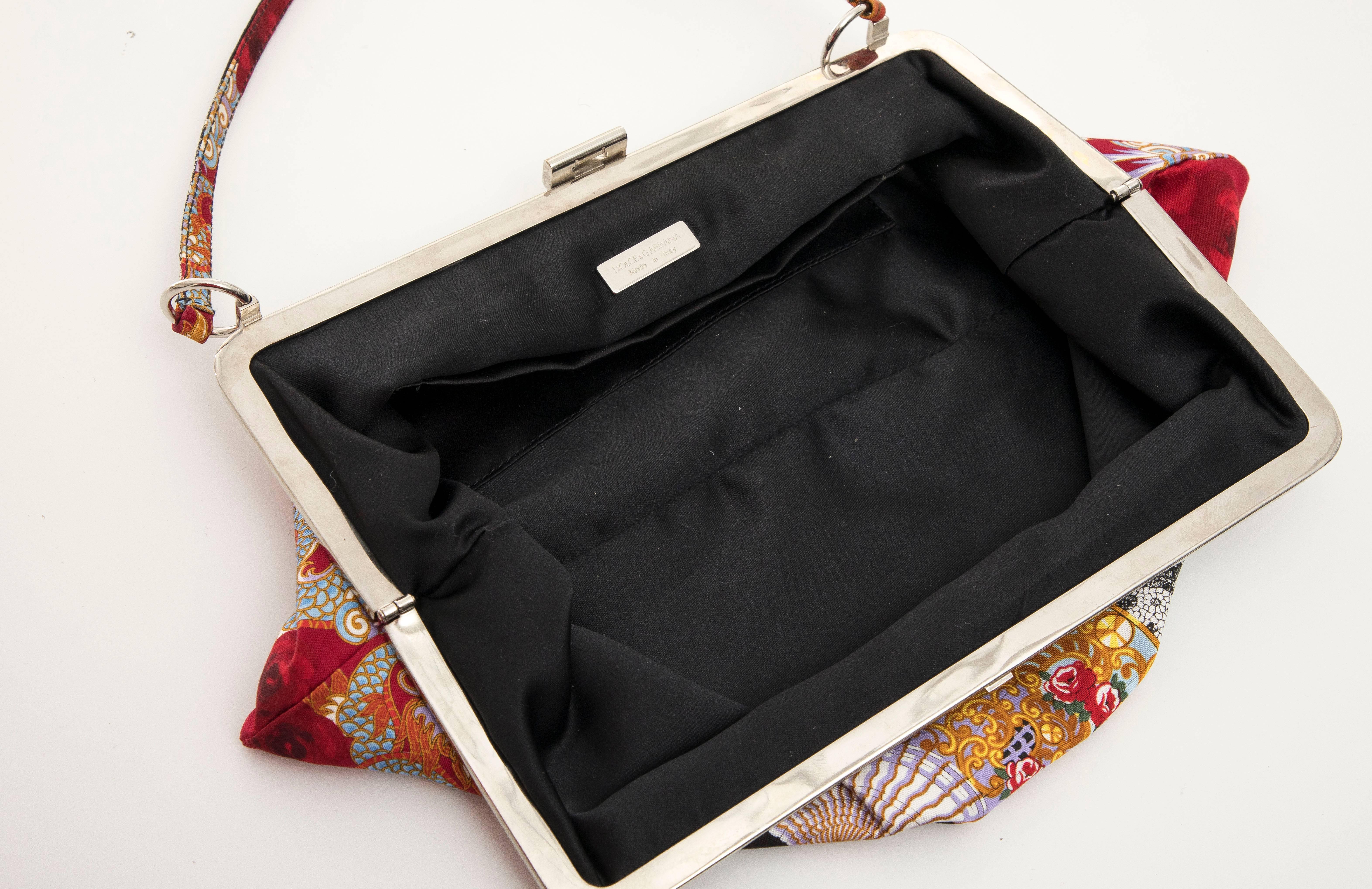 Dolce & Gabbana Printed Fan And Dragon Silk Evening Bag, Circa 1999 4