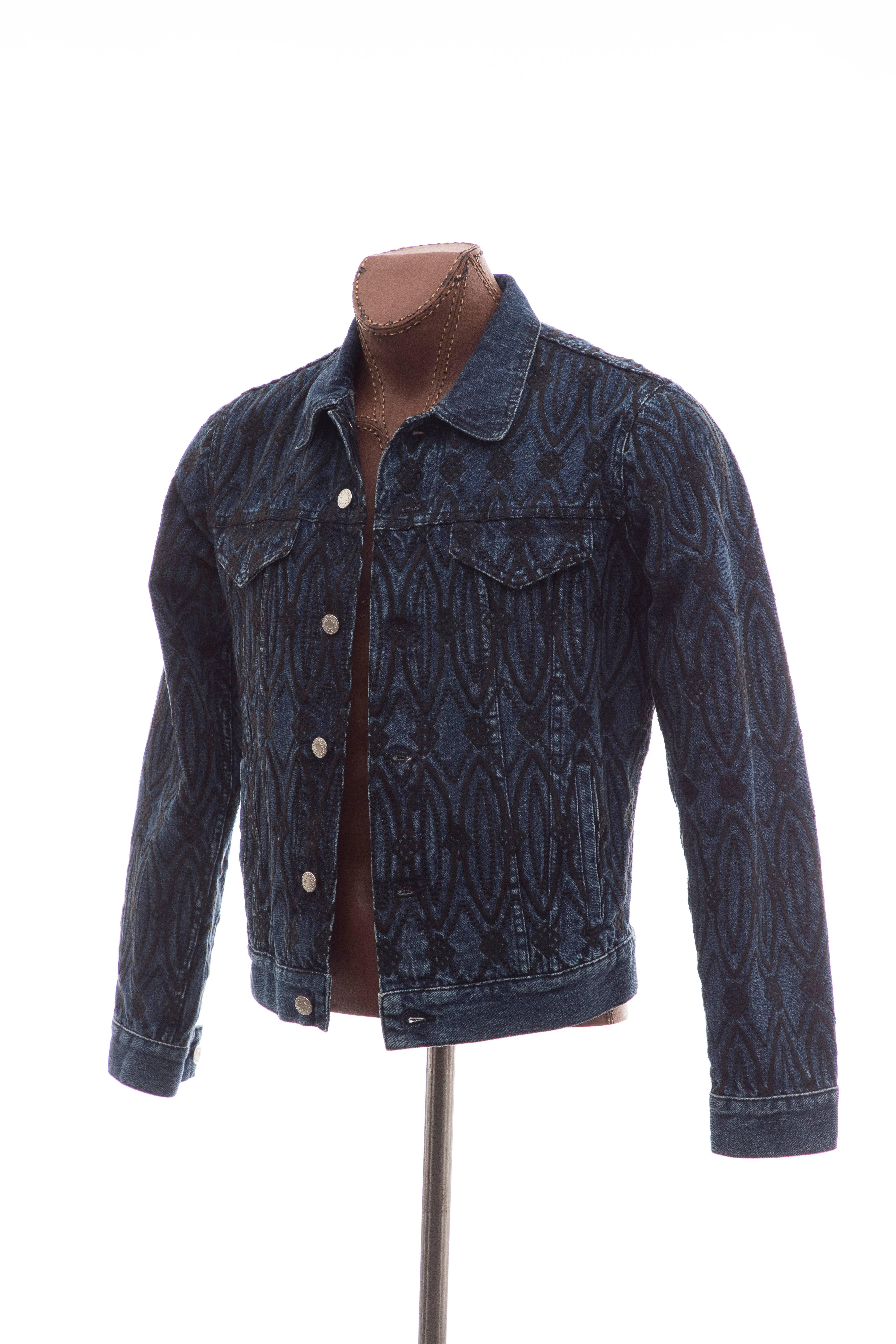 Black Dries Van Noten Men's Embroidered Denim Jacket, Fall 2013 For Sale