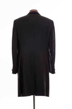 Gianni Versace Couture Men's Black Pinstriped Wool Overcoat, Circa 1990's