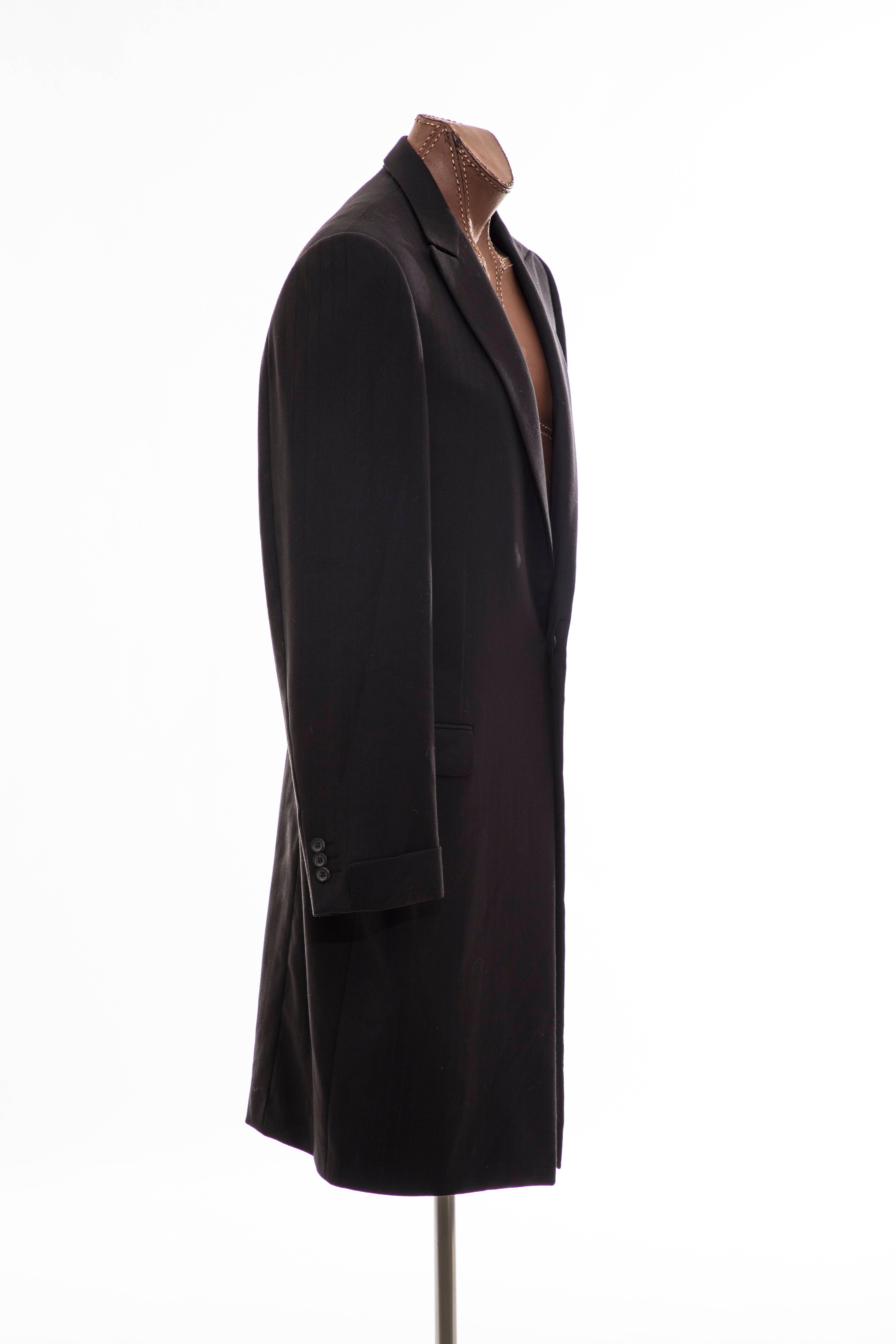 Gianni Versace Couture Men's Black Pinstriped Wool Overcoat, Circa 1990's (Schwarz) im Angebot