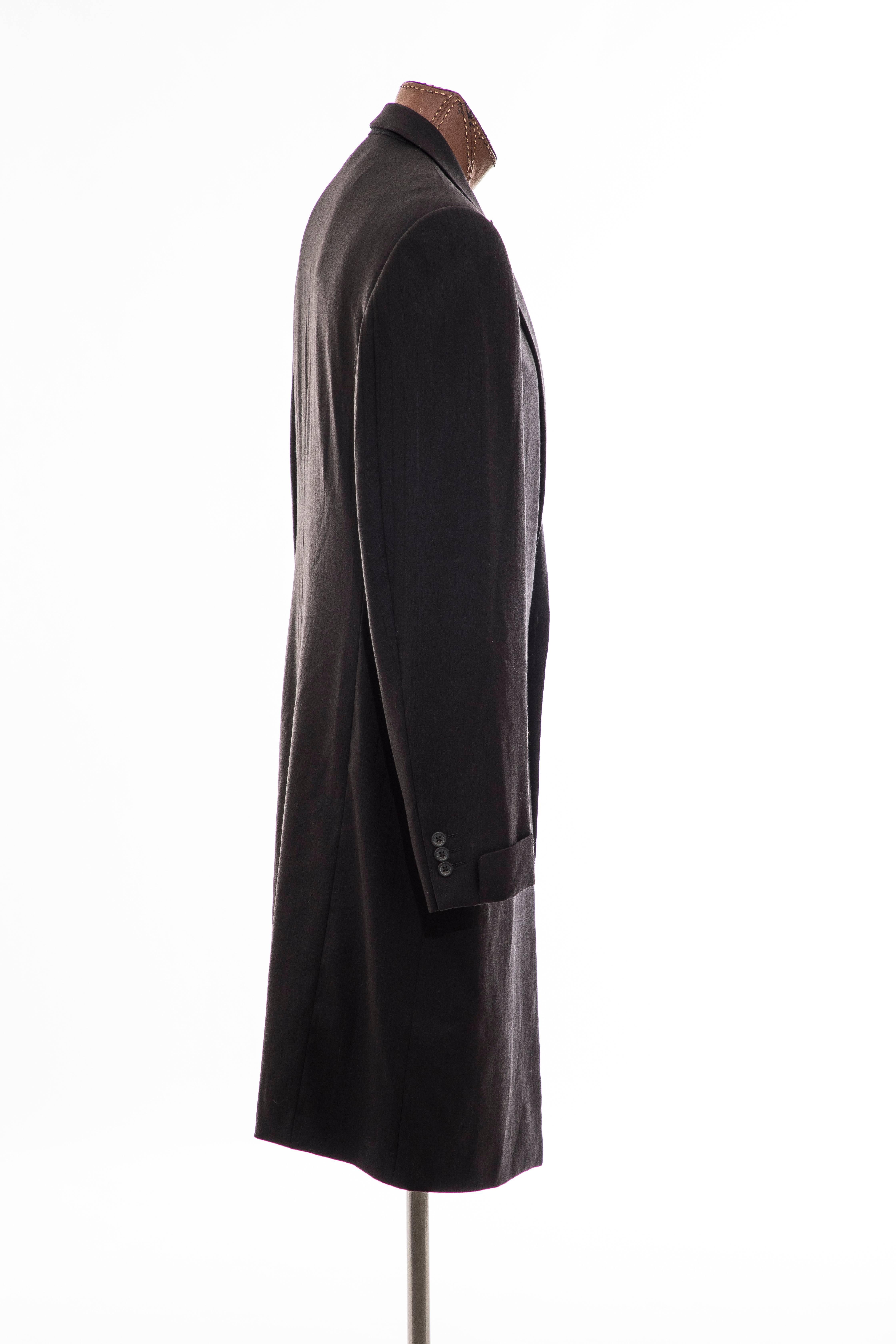 Gianni Versace Couture Men's Black Pinstriped Wool Overcoat, Circa 1990's Herren im Angebot