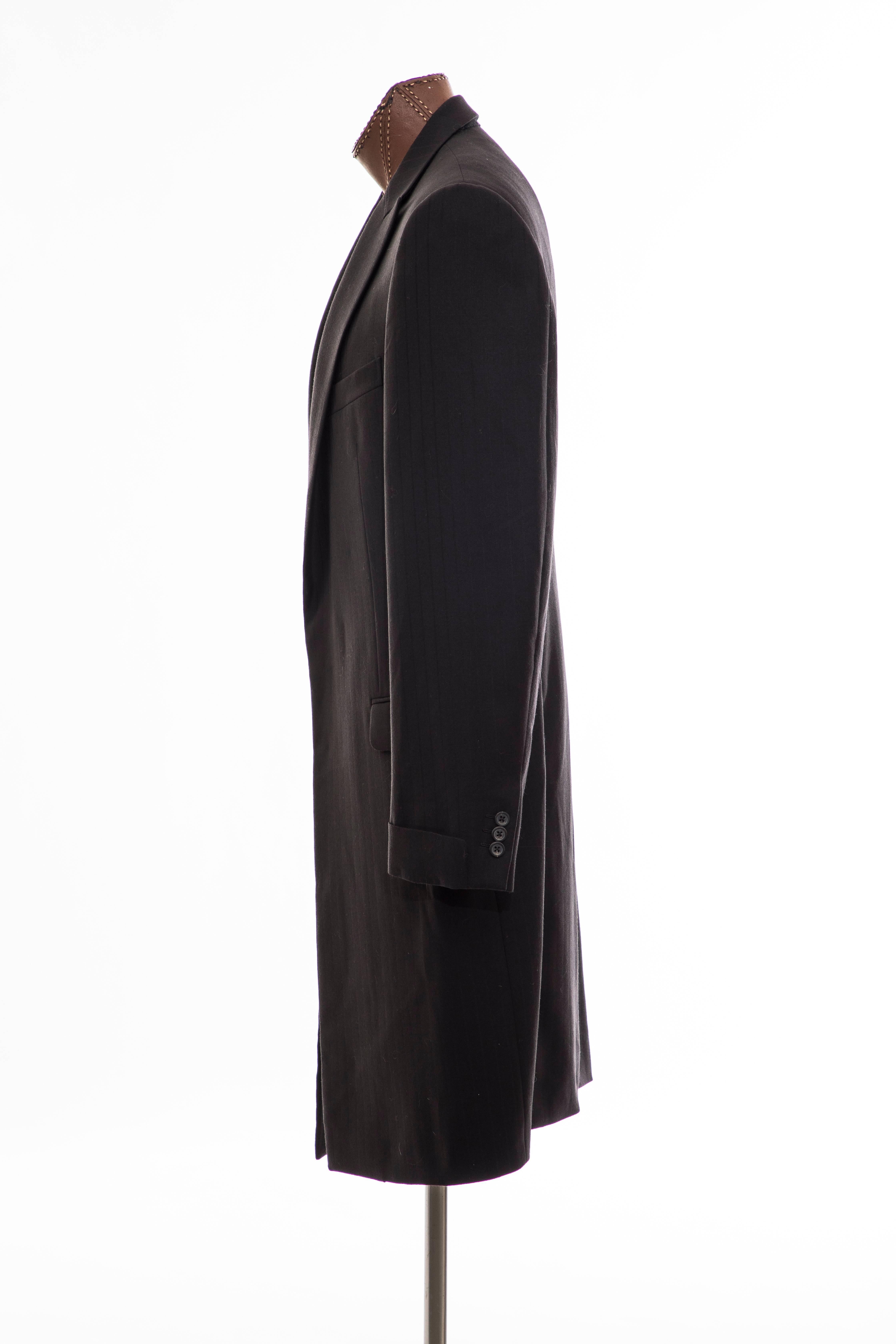 Gianni Versace Couture Men's Black Pinstriped Wool Overcoat, Circa 1990's For Sale 2