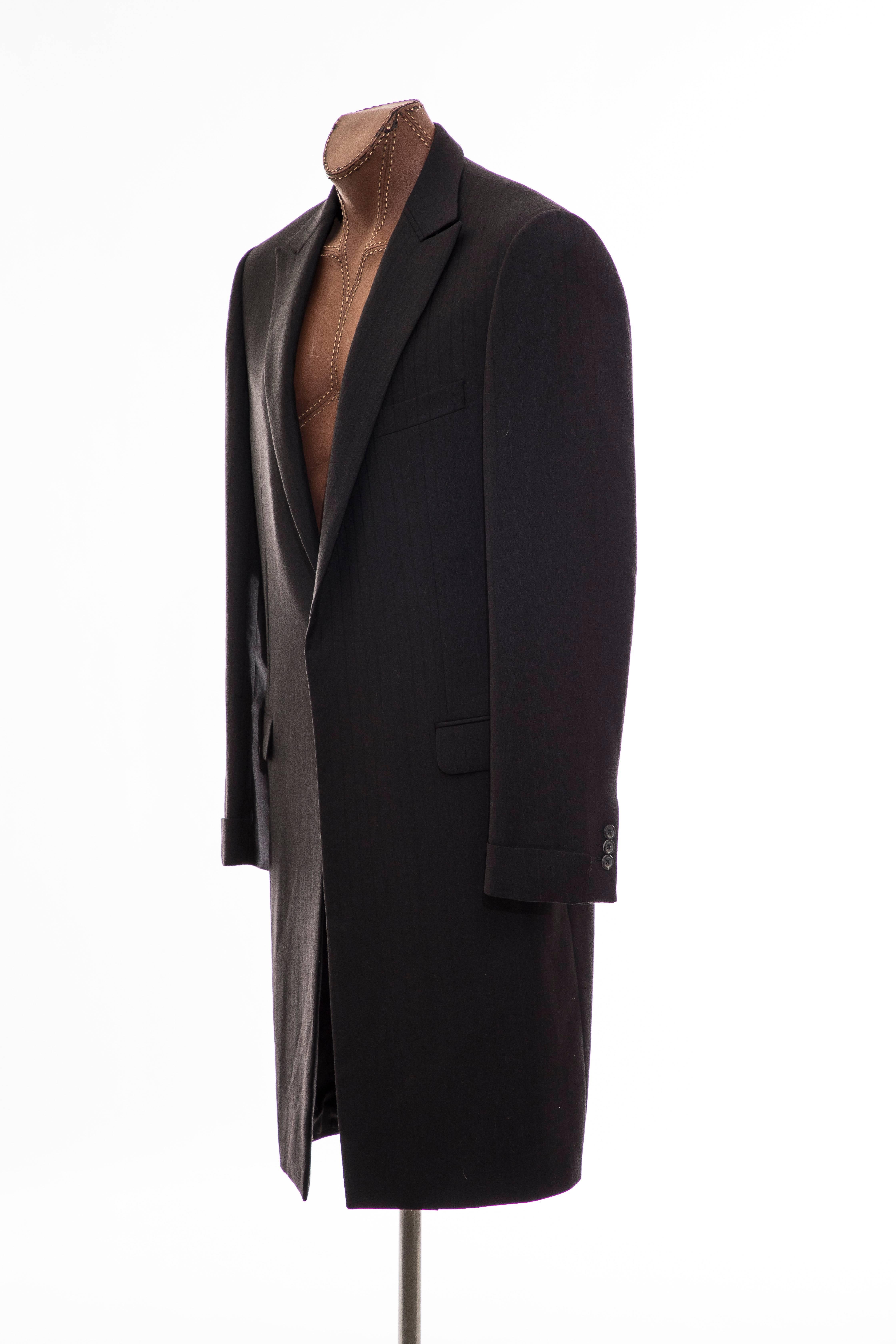 Gianni Versace Couture Men's Black Pinstriped Wool Overcoat, Circa 1990's For Sale 3