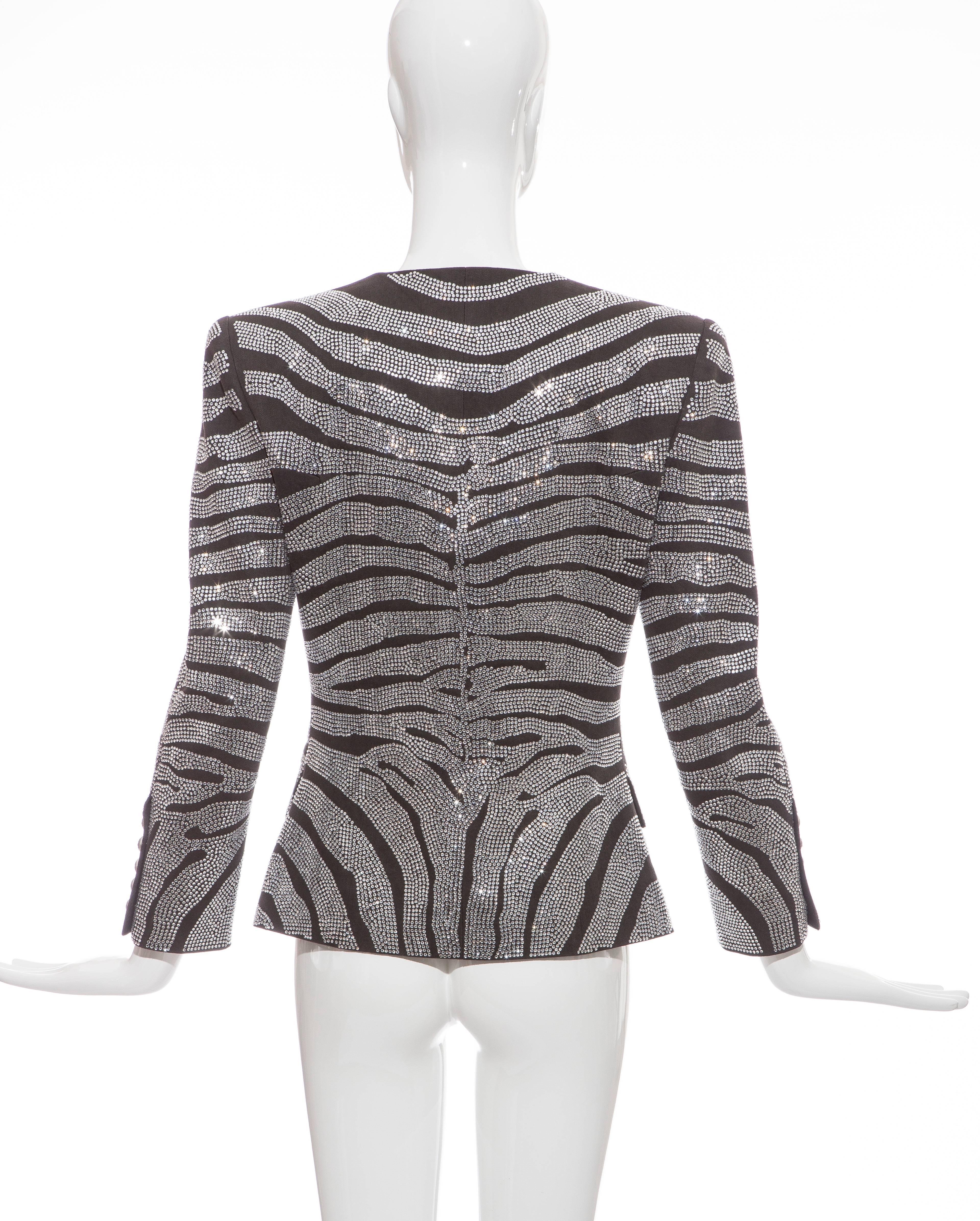 Black Balmain Crystal Embellished Zebra Print Jacket, Pre-Fall 2014