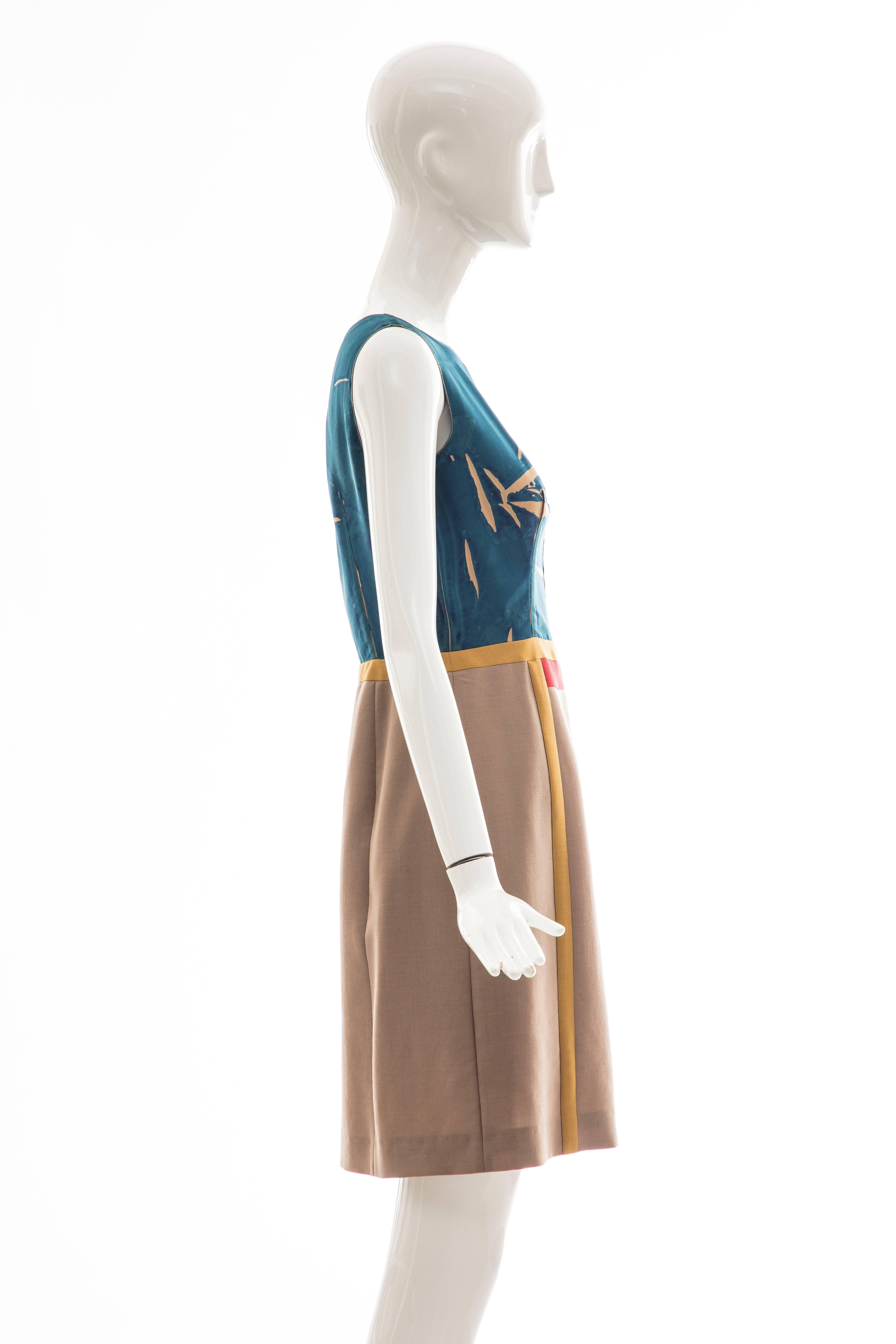 Brown Prada Runway Sleeveless Silk Mohair Dress Applique Parrot Motif, Spring 2005