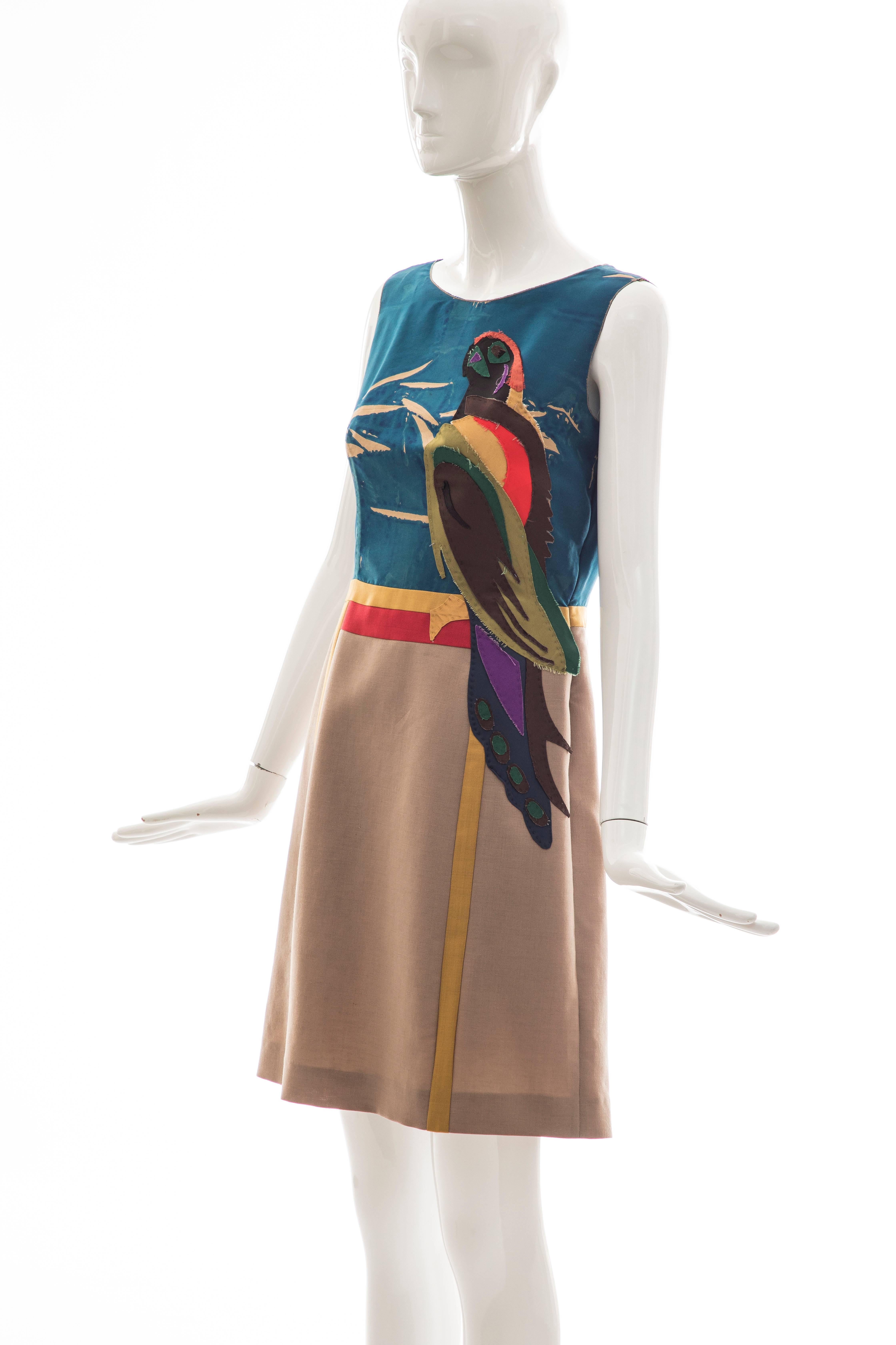Prada Runway Sleeveless Silk Mohair Dress Applique Parrot Motif, Spring 2005 2