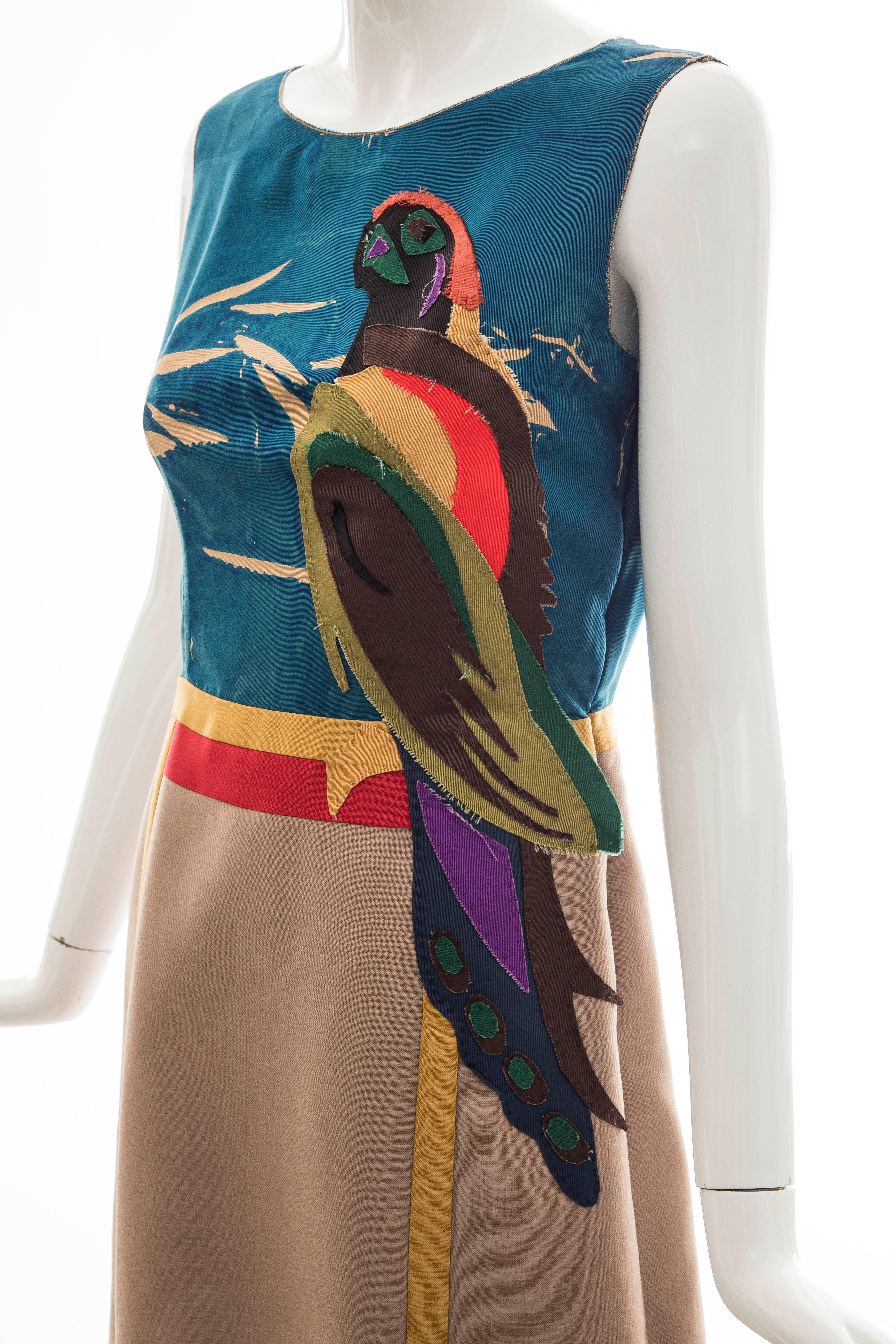 Prada Runway Sleeveless Silk Mohair Dress Applique Parrot Motif, Spring 2005 3