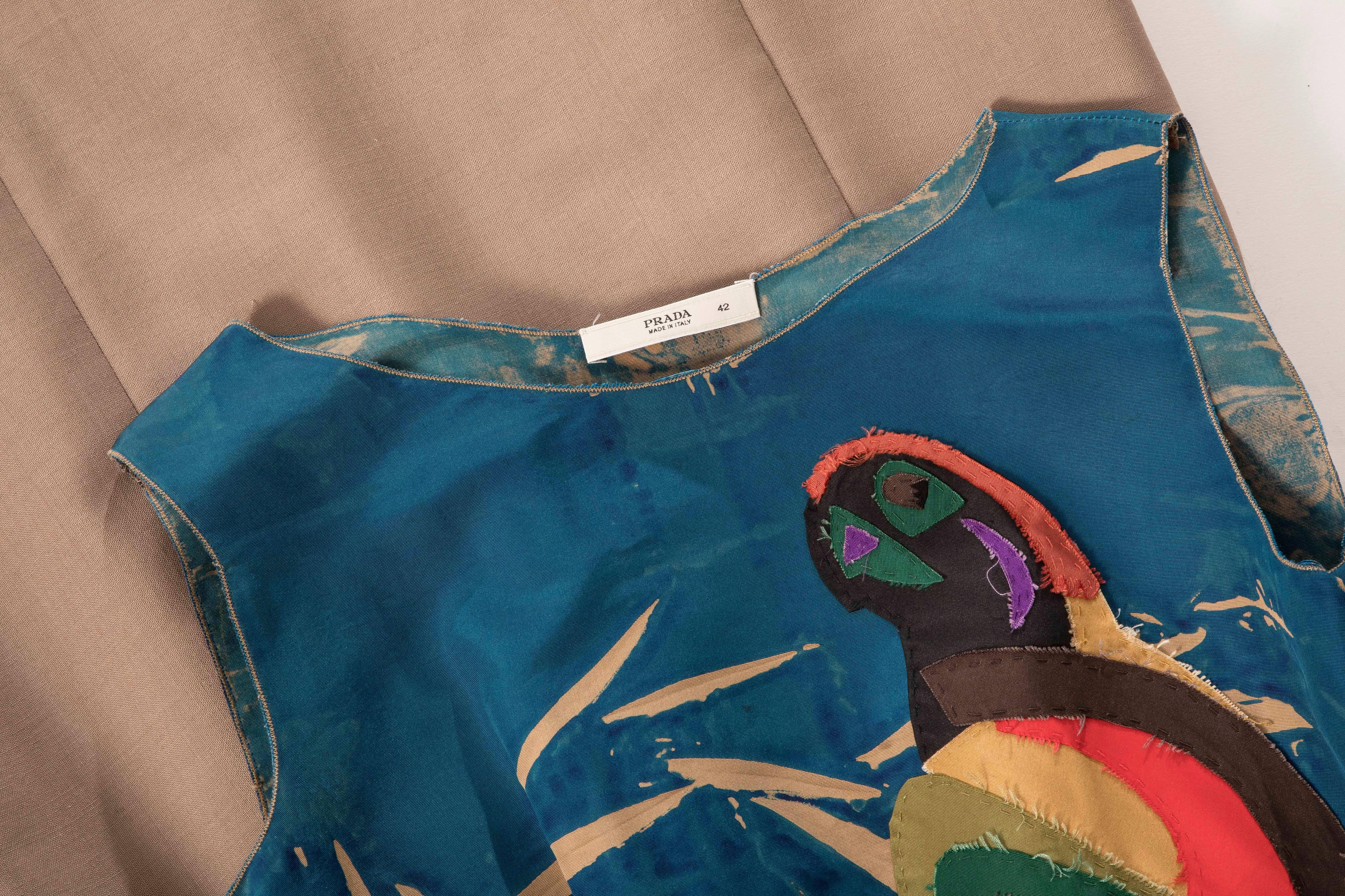 Prada Runway Sleeveless Silk Mohair Dress Applique Parrot Motif, Spring 2005 4