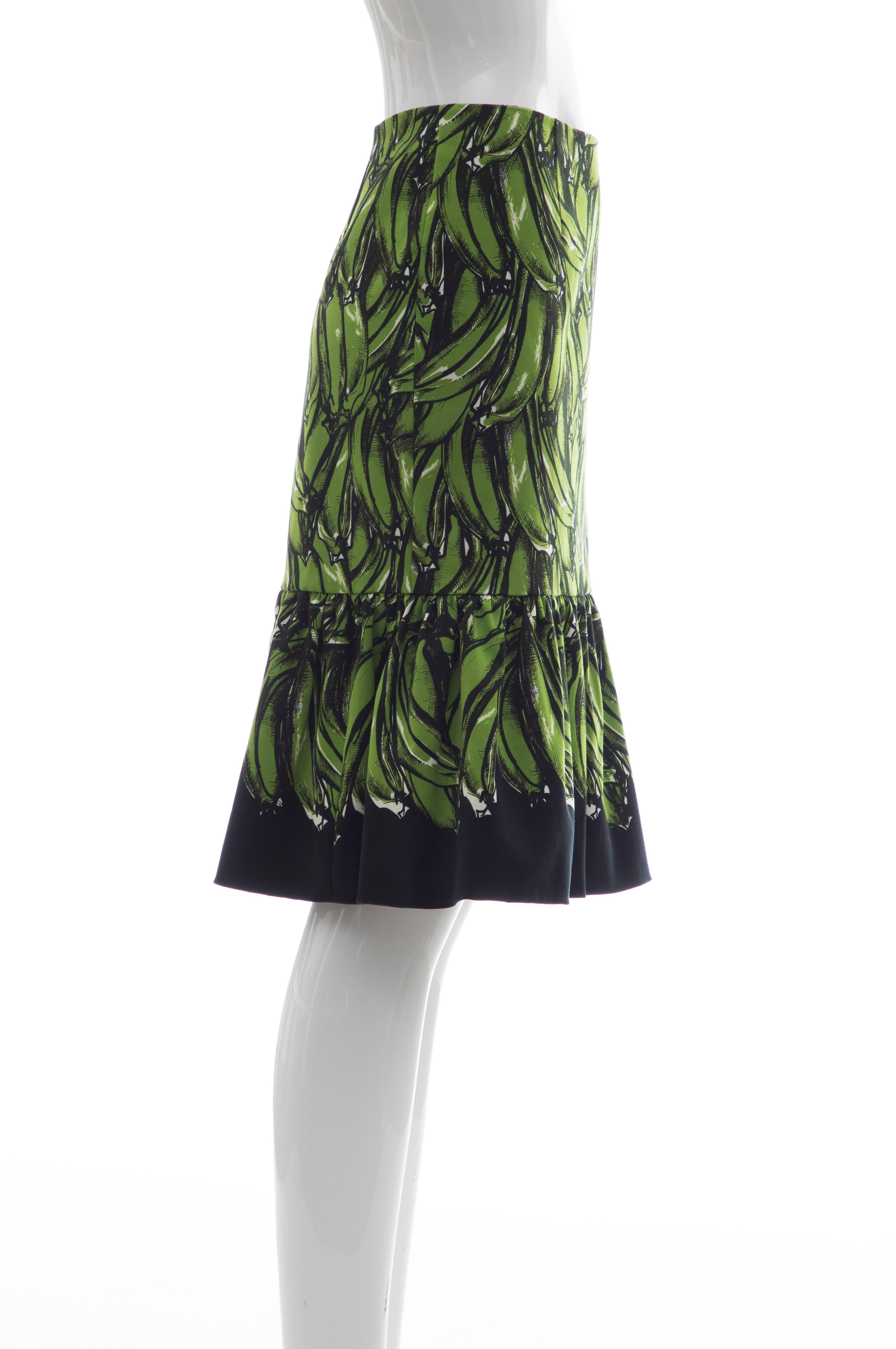 Prada Black Cotton With Green Plantains Print Skirt, Spring - Summer 2011 In Excellent Condition In Cincinnati, OH