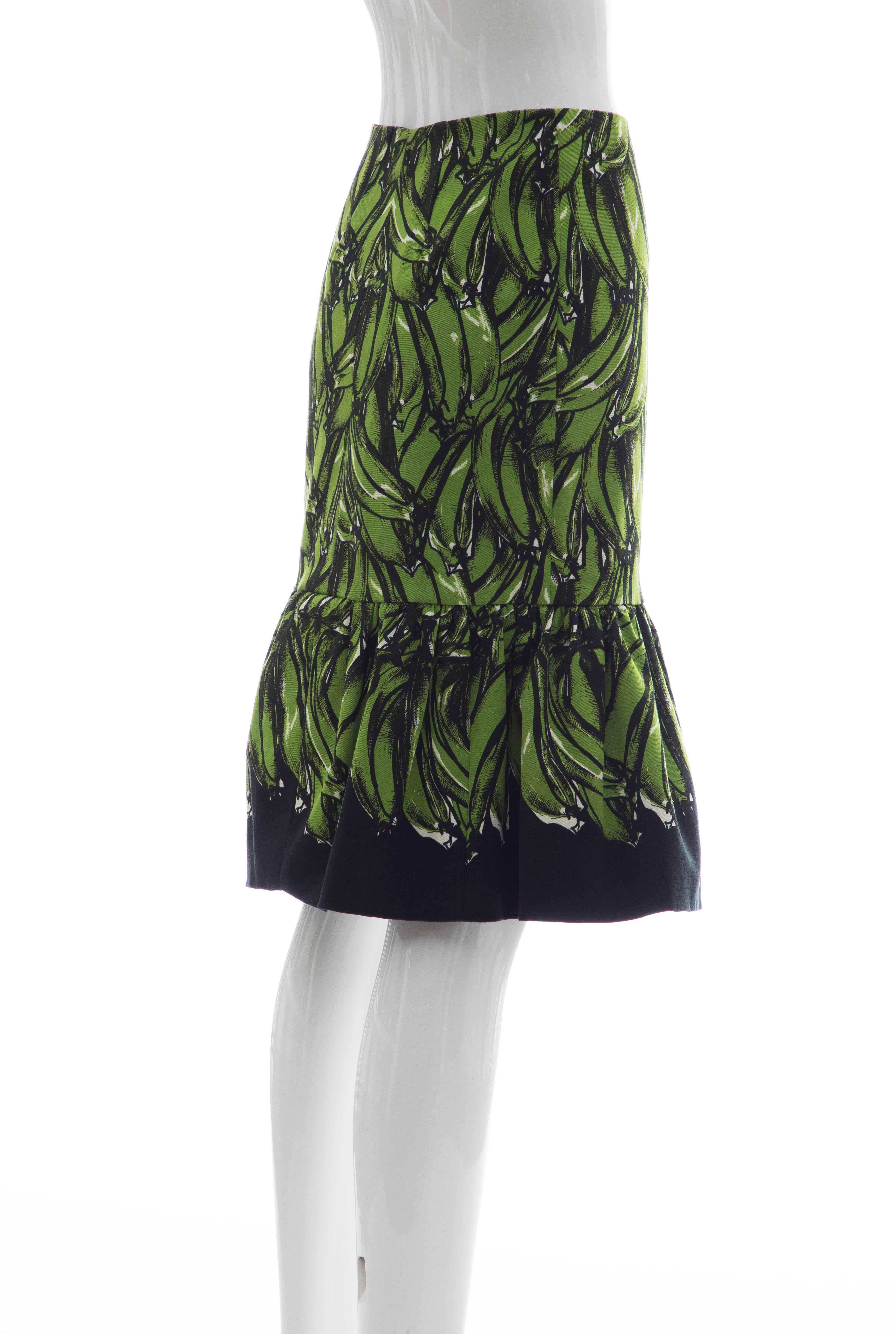 Women's Prada Black Cotton With Green Plantains Print Skirt, Spring - Summer 2011