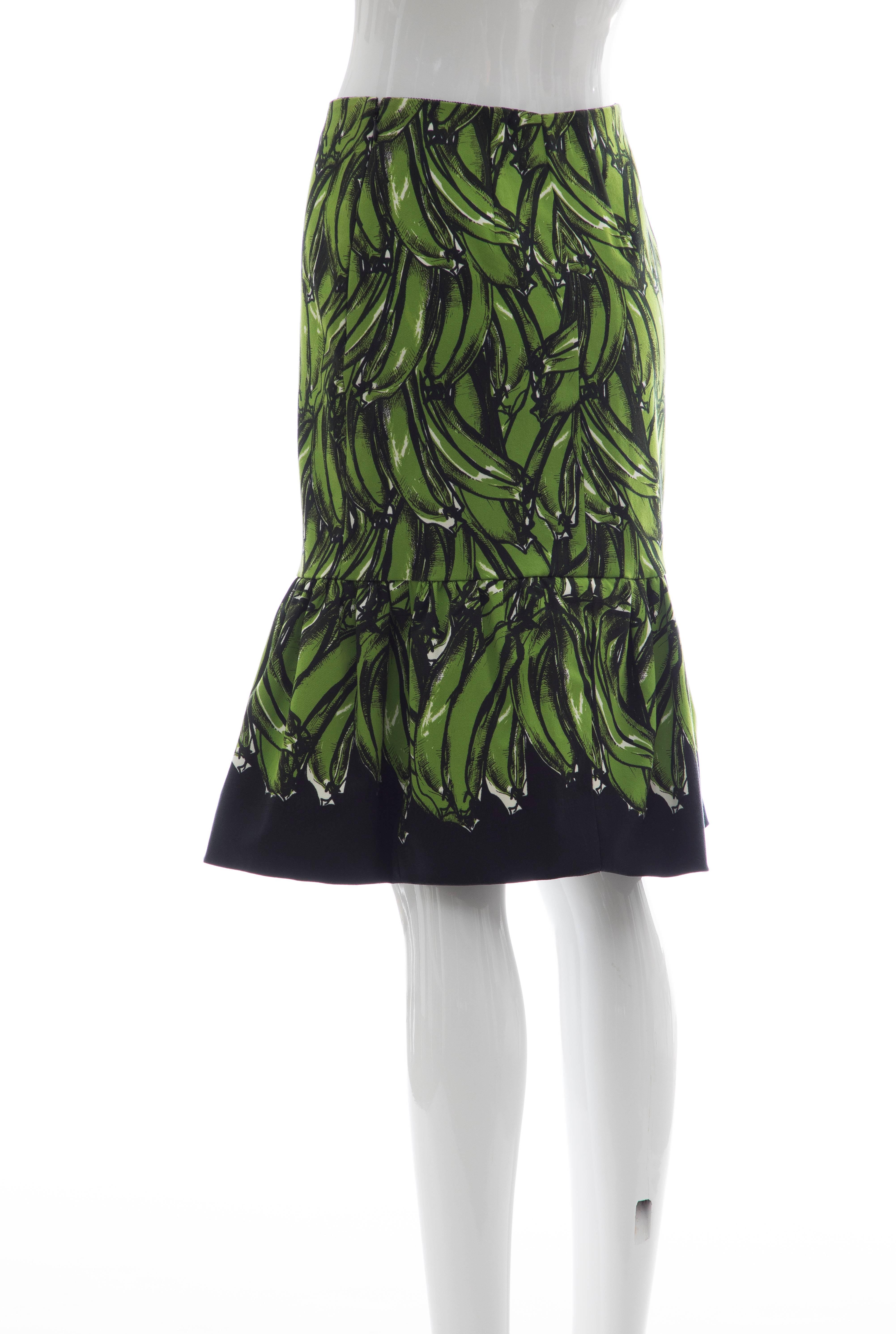Prada Black Cotton With Green Plantains Print Skirt, Spring - Summer 2011 1