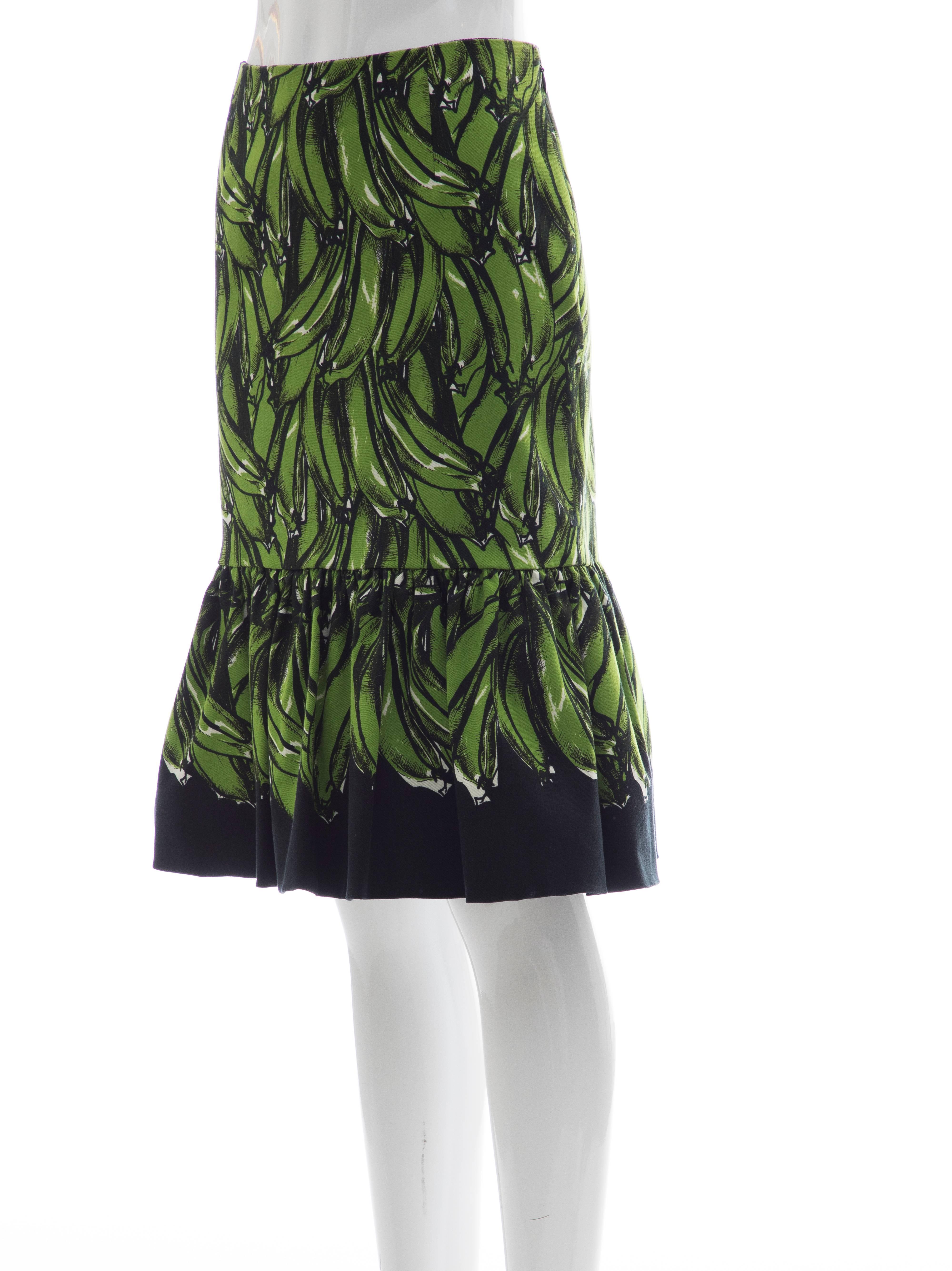Prada Black Cotton With Green Plantains Print Skirt, Spring - Summer 2011 3