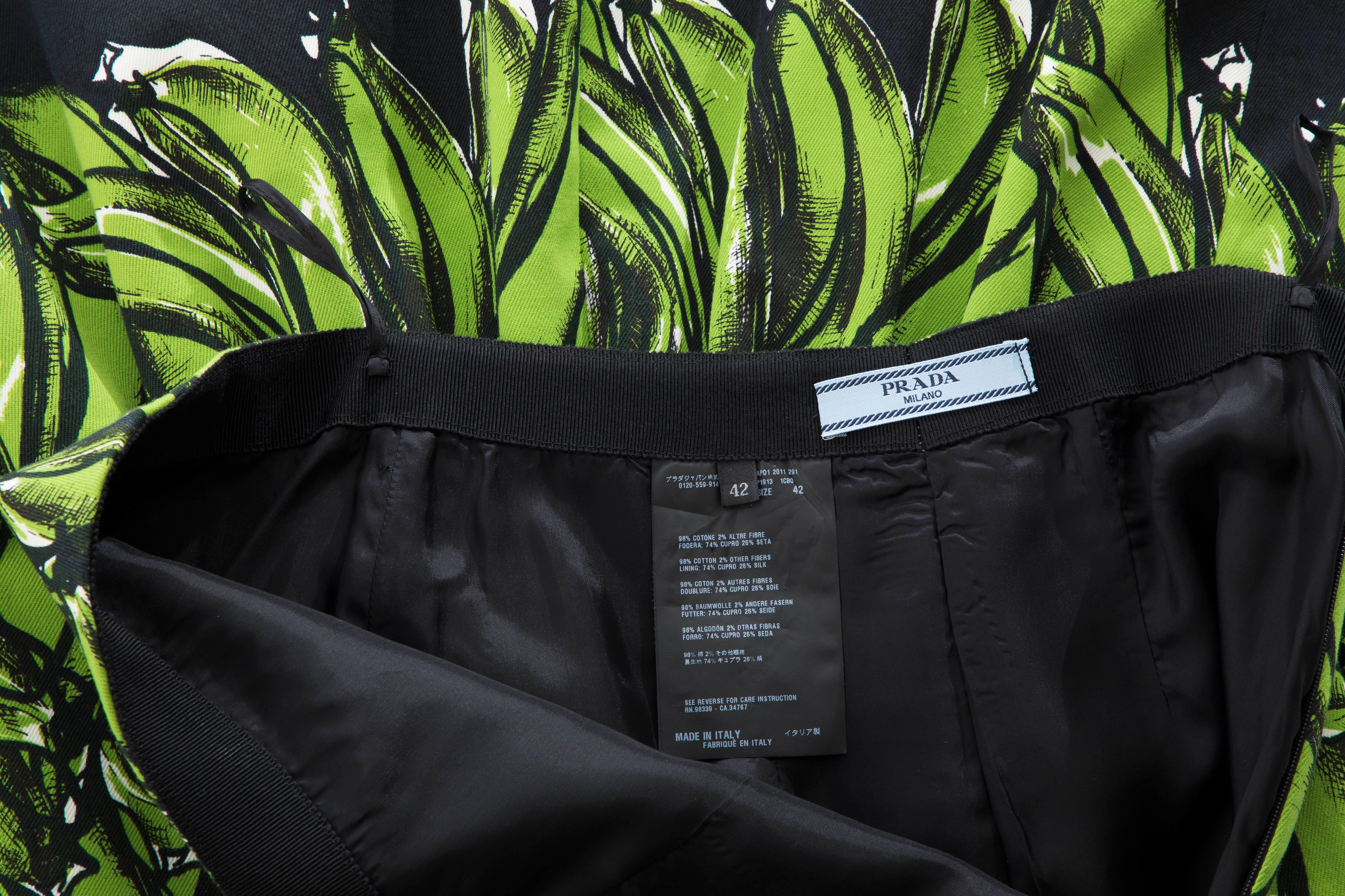 Prada Black Cotton With Green Plantains Print Skirt, Spring - Summer 2011 4