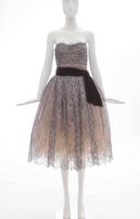 Dolce & Gabbana Navy Blue Strapless Lace Velvet Evening Dress