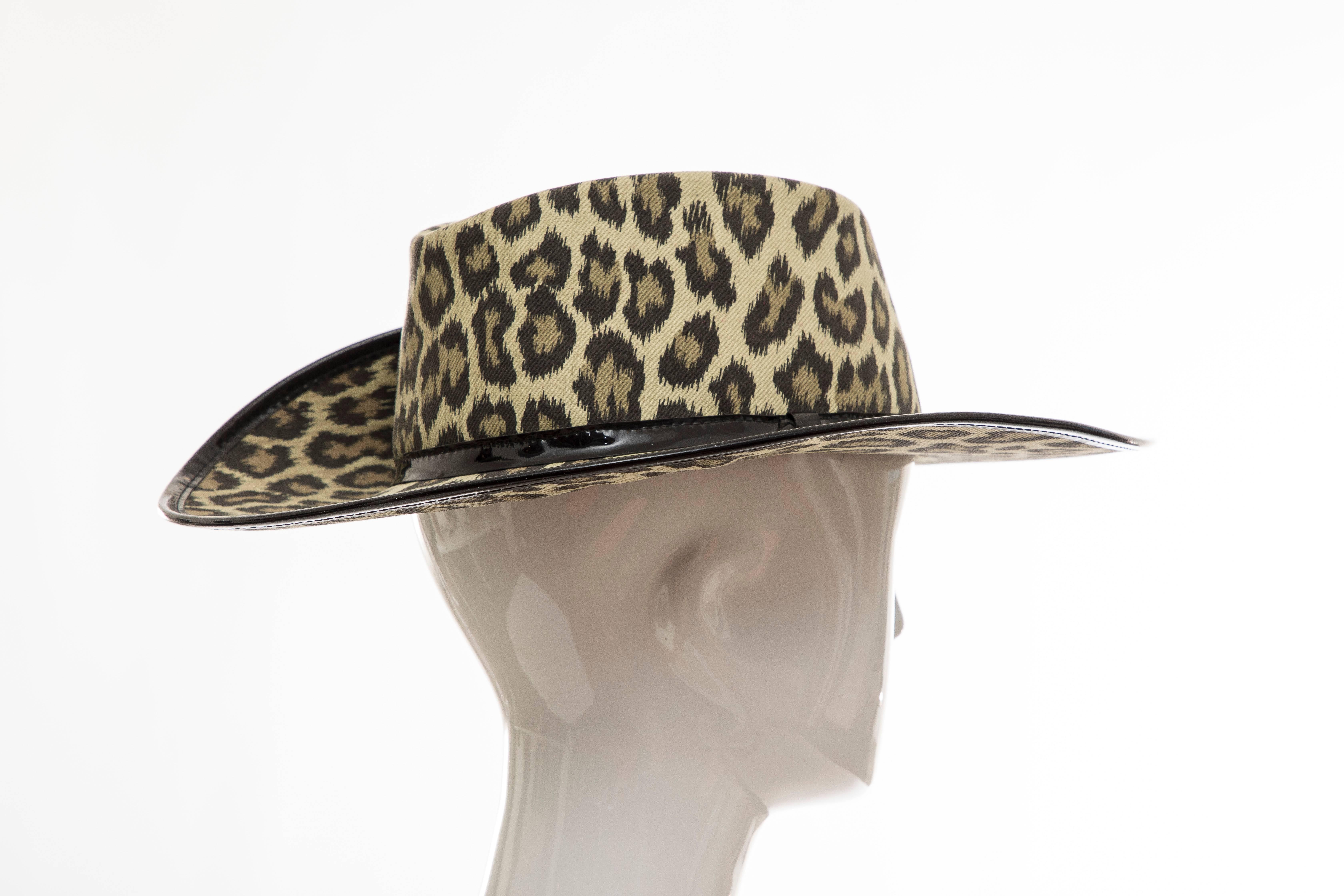  Junior Gaultier Cotton Leopard Print Hat Black Patent Leather, Circa 1989 2
