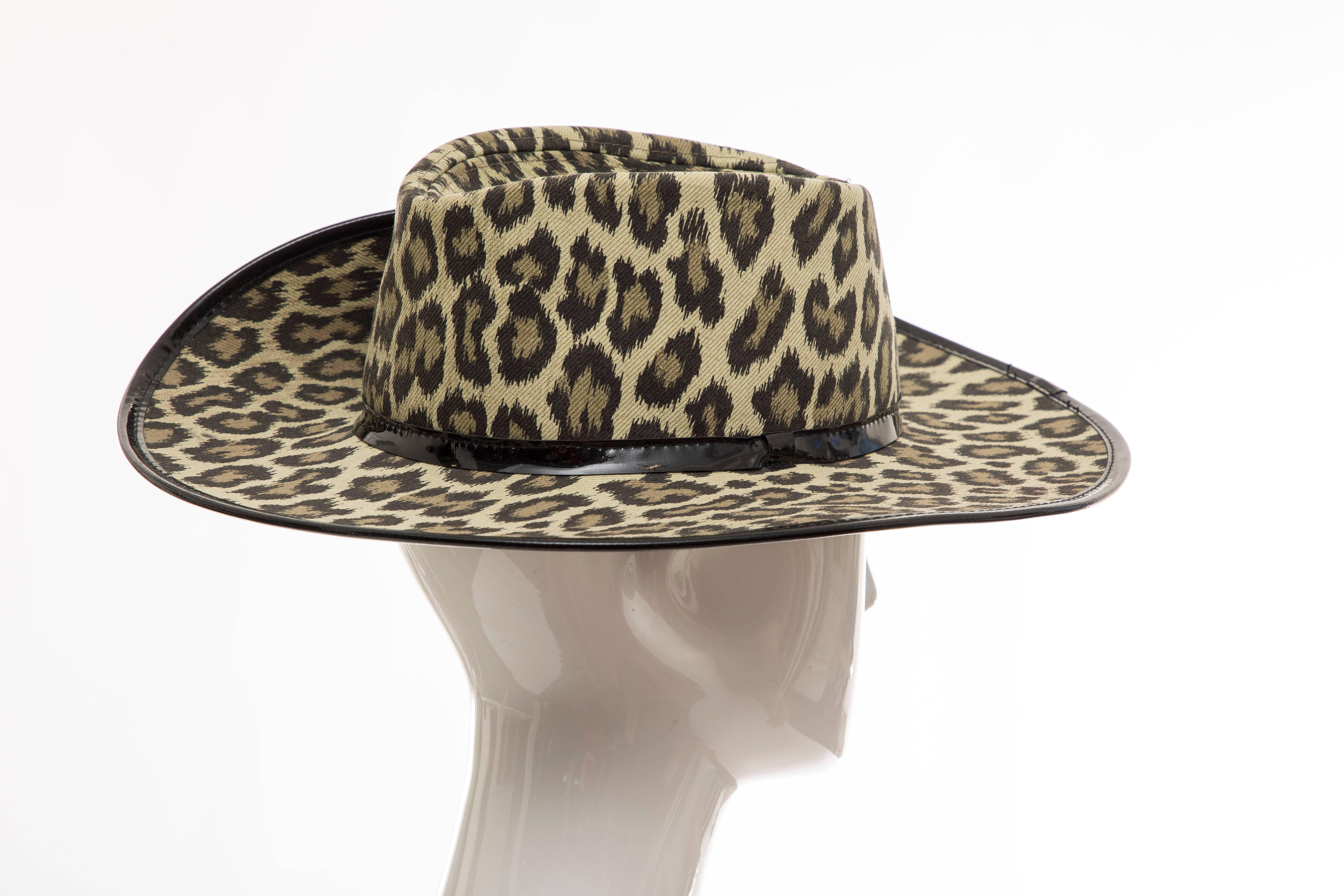  Junior Gaultier Cotton Leopard Print Hat Black Patent Leather, Circa 1989 3