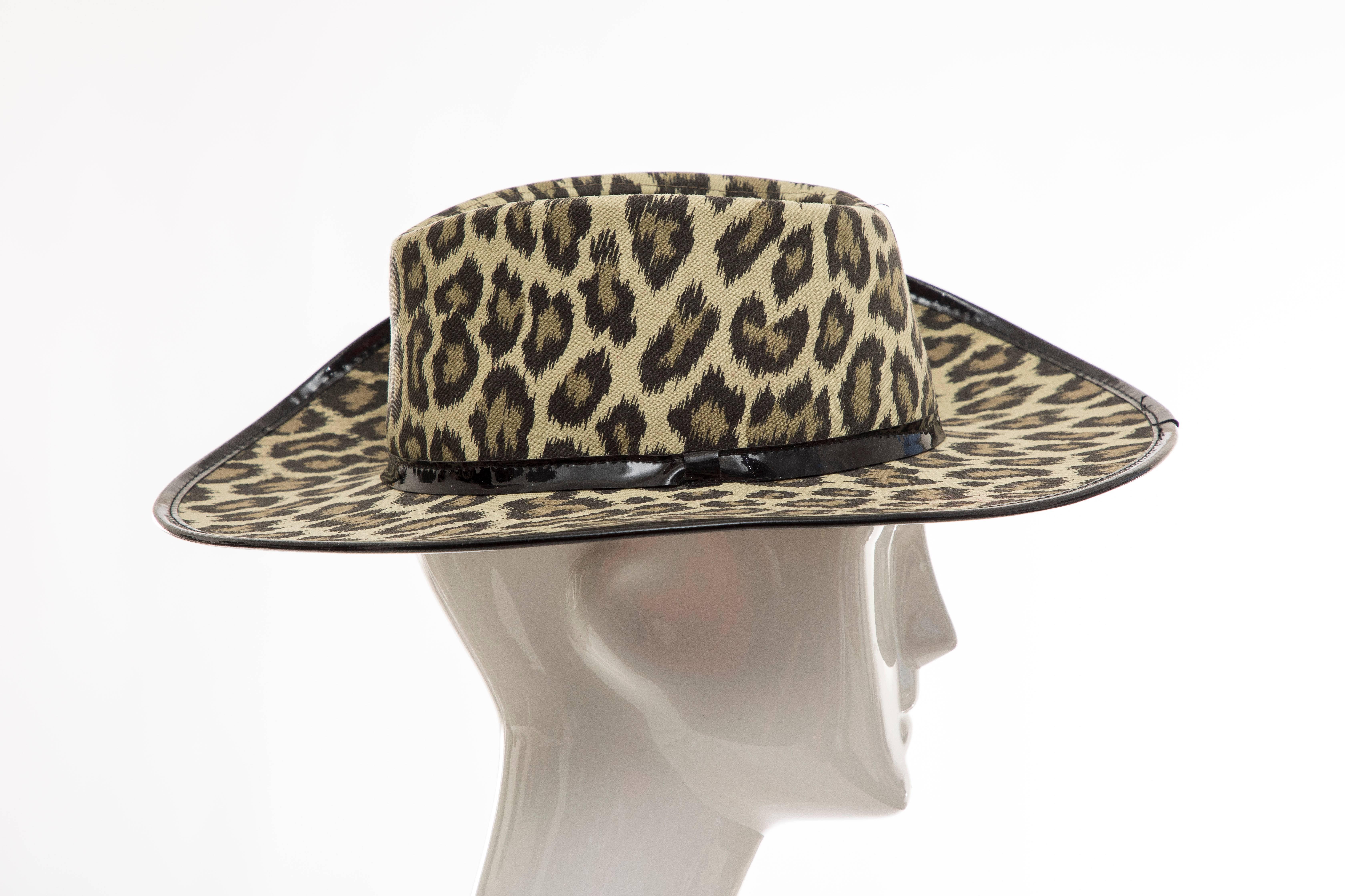  Junior Gaultier Cotton Leopard Print Hat Black Patent Leather, Circa 1989 4