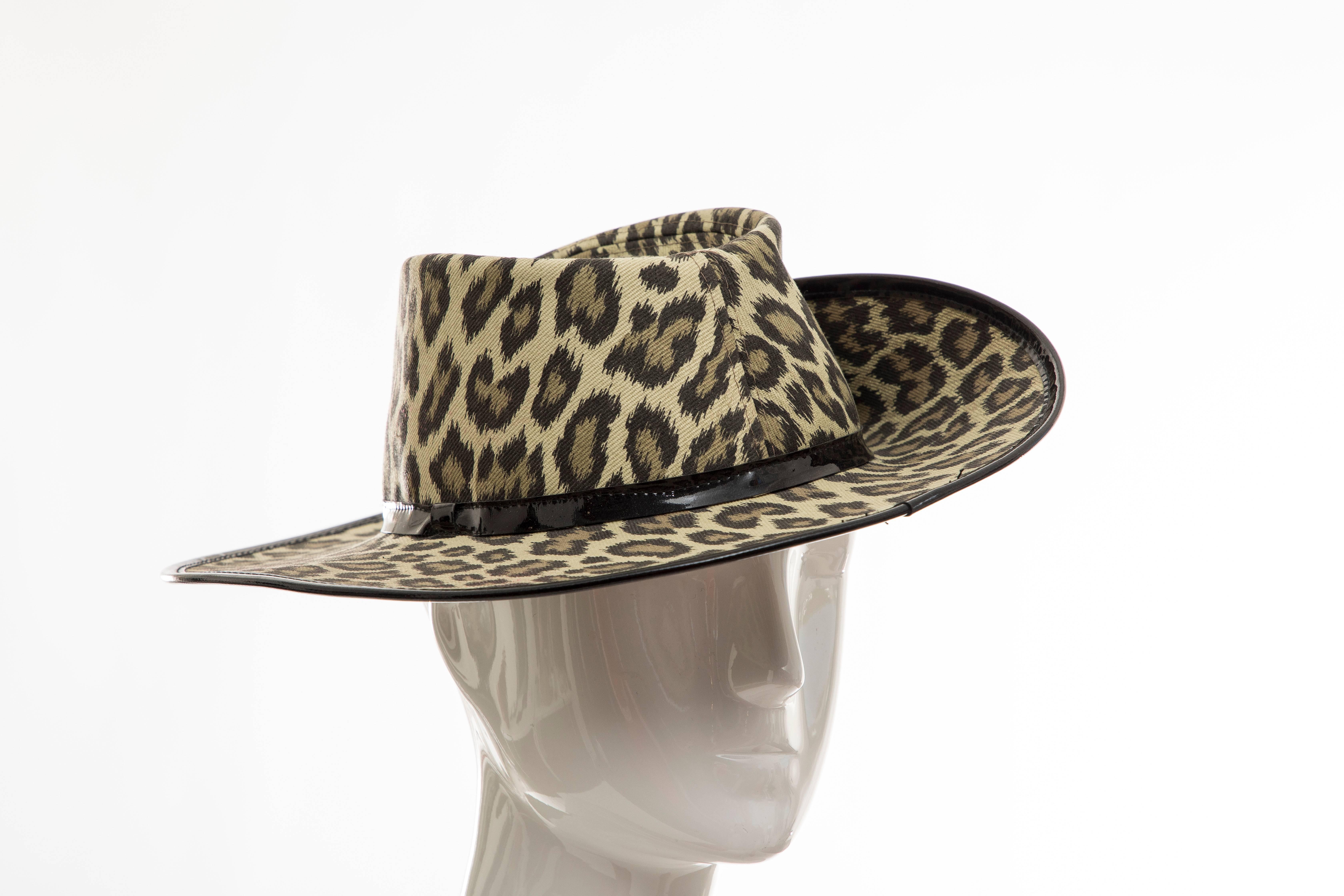  Junior Gaultier Cotton Leopard Print Hat Black Patent Leather, Circa 1989 6